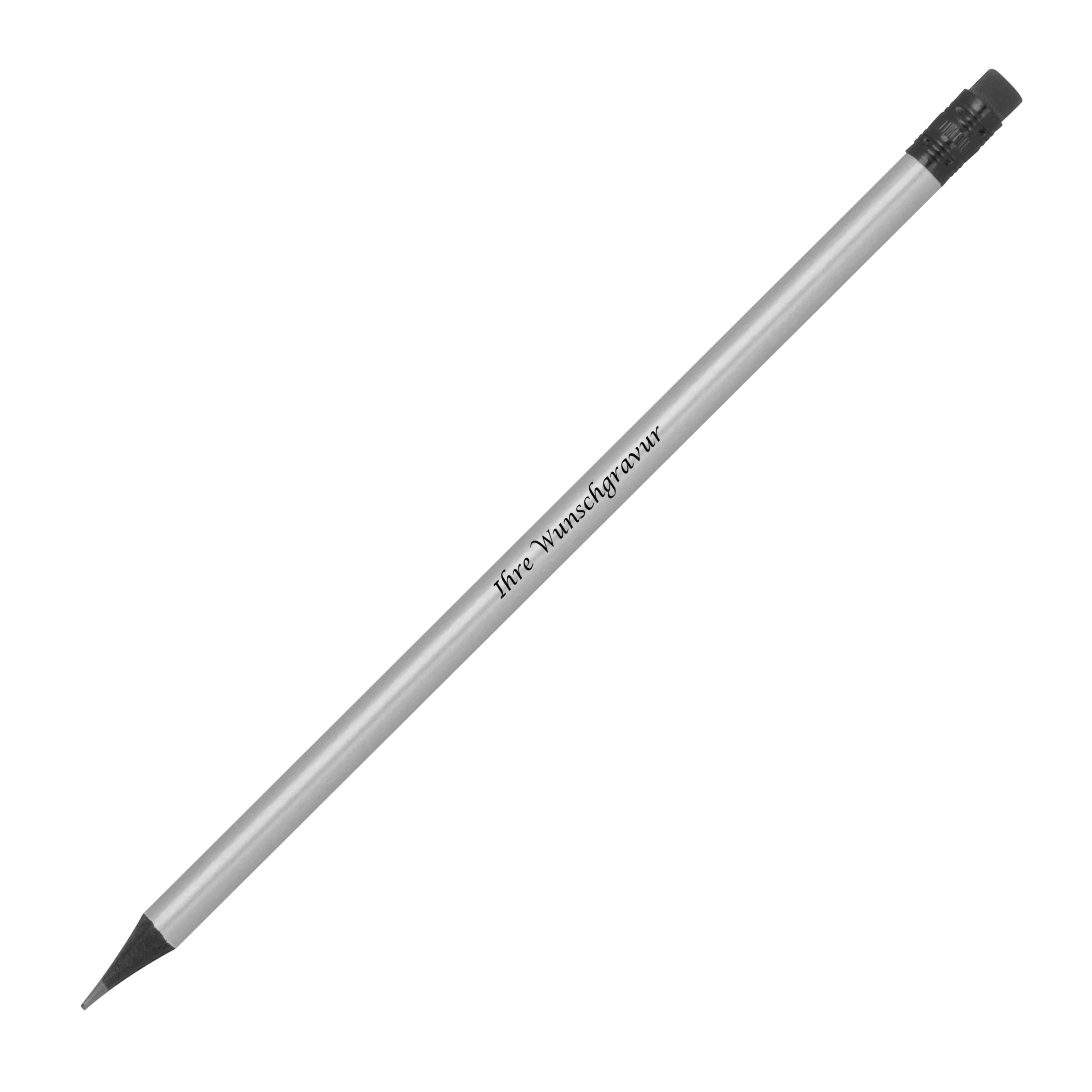 100 Bleistifte mit Gravur / mit Radierer / HB / Farbe: metallic-silber