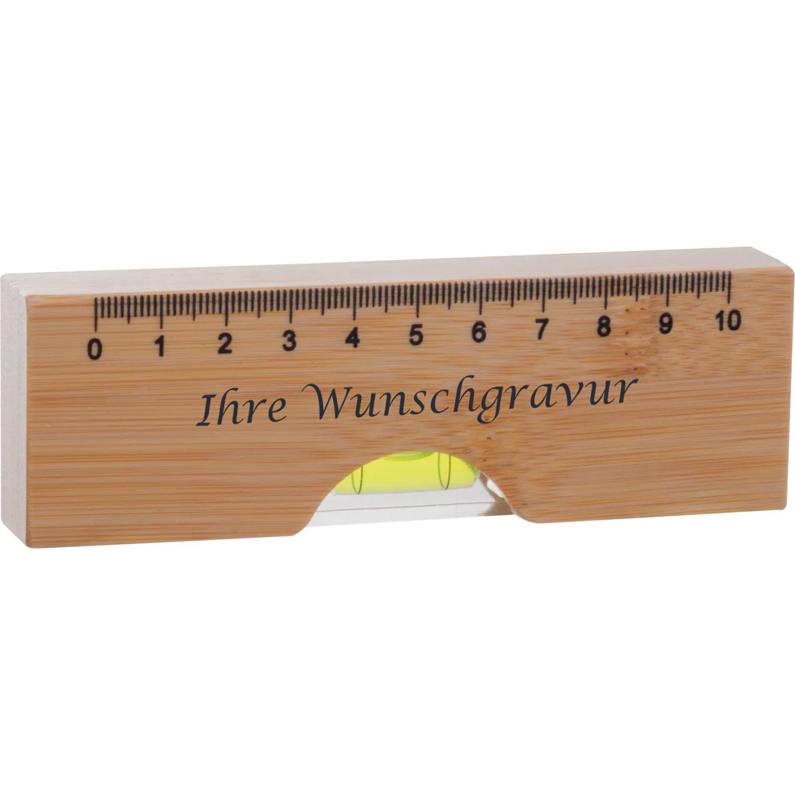 Bambus Wasserwaage mit Gravur / mit Messskala und Flaschenöffner