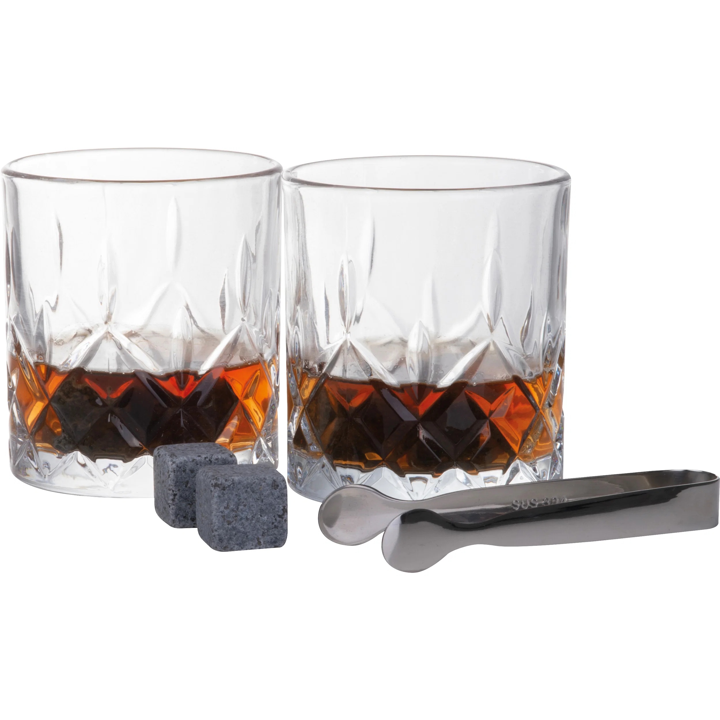 Edles Whisky-Set mit Gravur / Geschenkset mit 2 Gläsern & Granit-Eiswürfeln