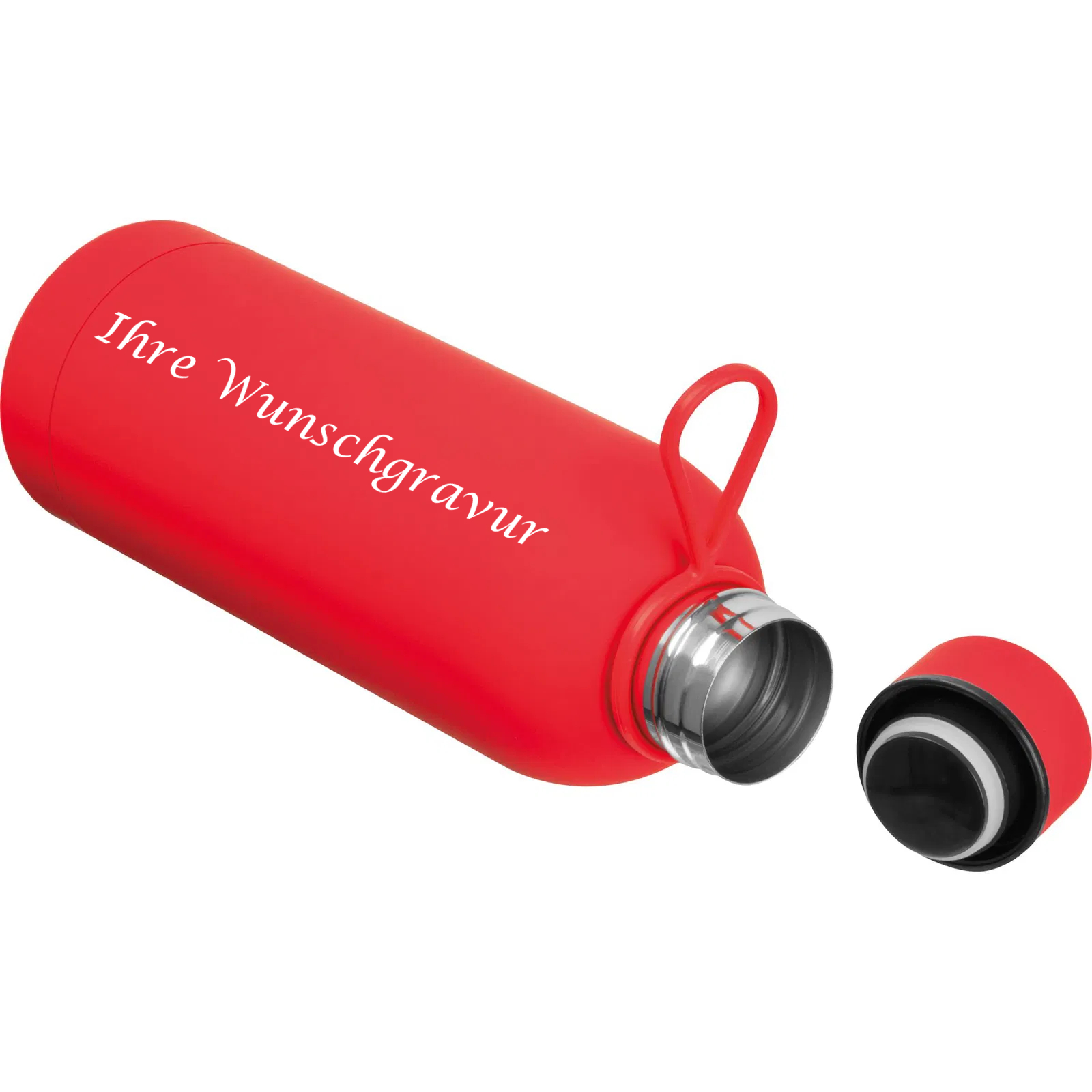 Edelstahl Trinkflasche mit Gravur / gummiert / 750ml / Farbe rot