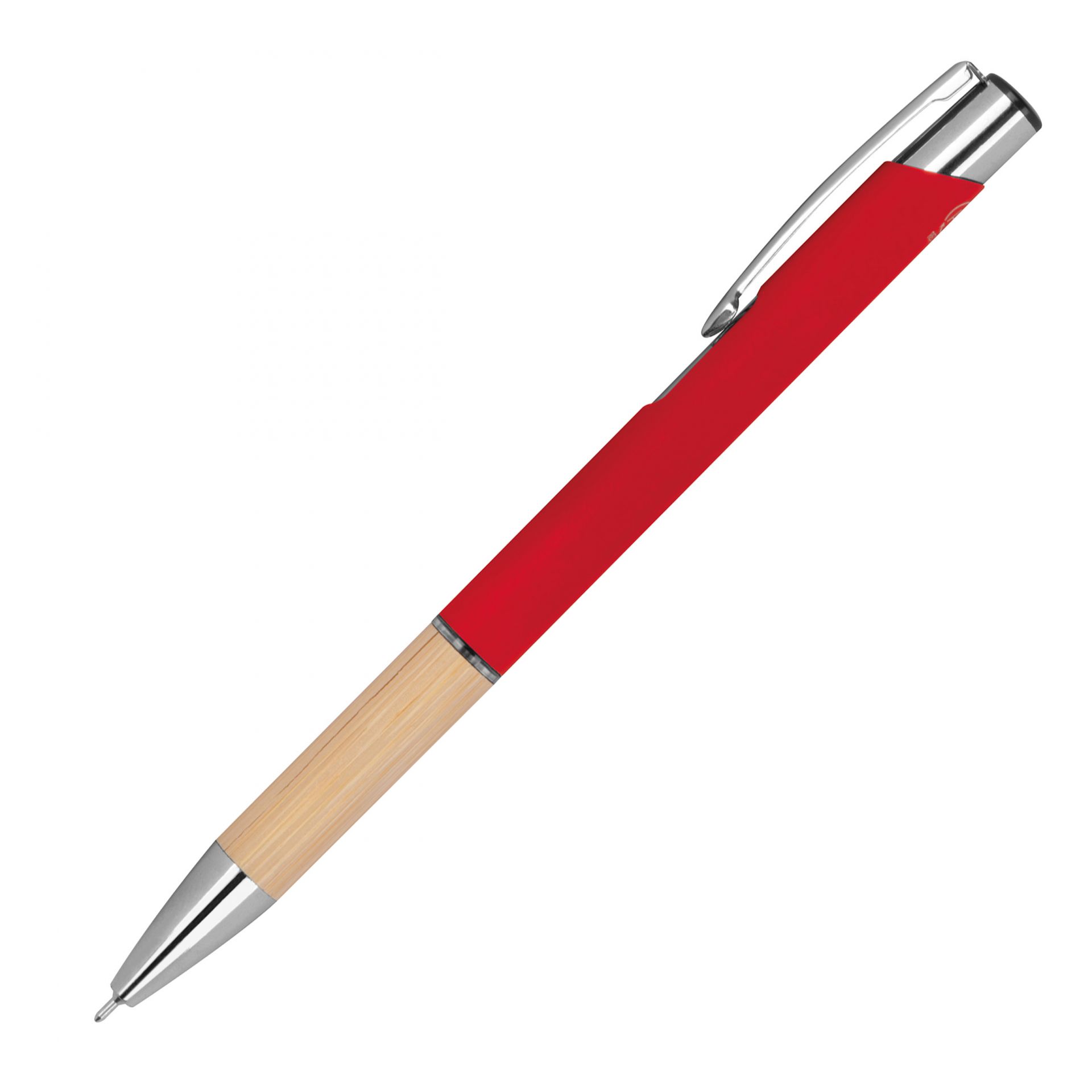 10x Gelschreiber aus Metall und Bambus-Holz / Farbe: rot