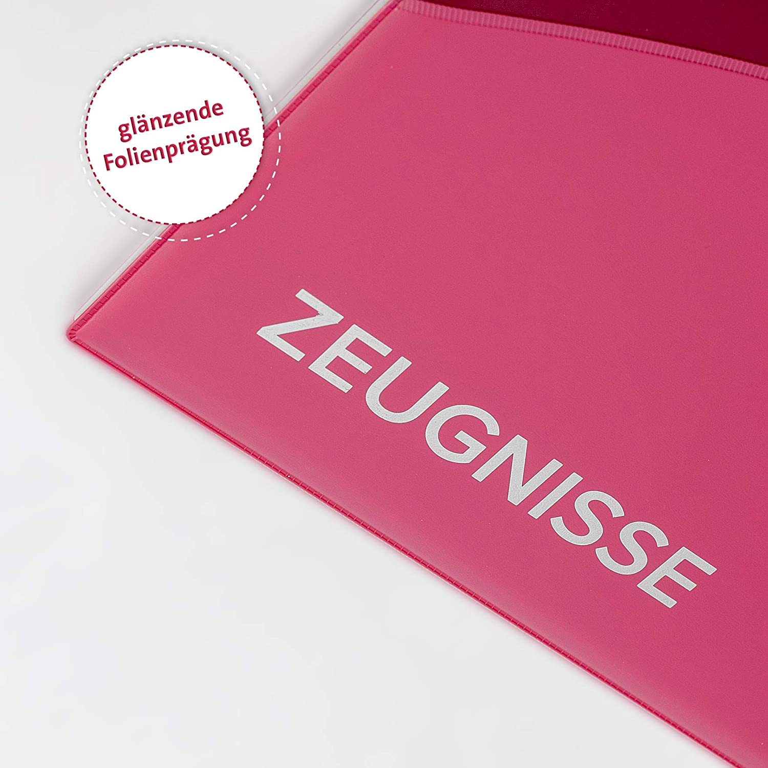 Zeugnismappe mit Gravur / A4 / wattiertes Cover / mit 12 Hüllen / Farbe: pink