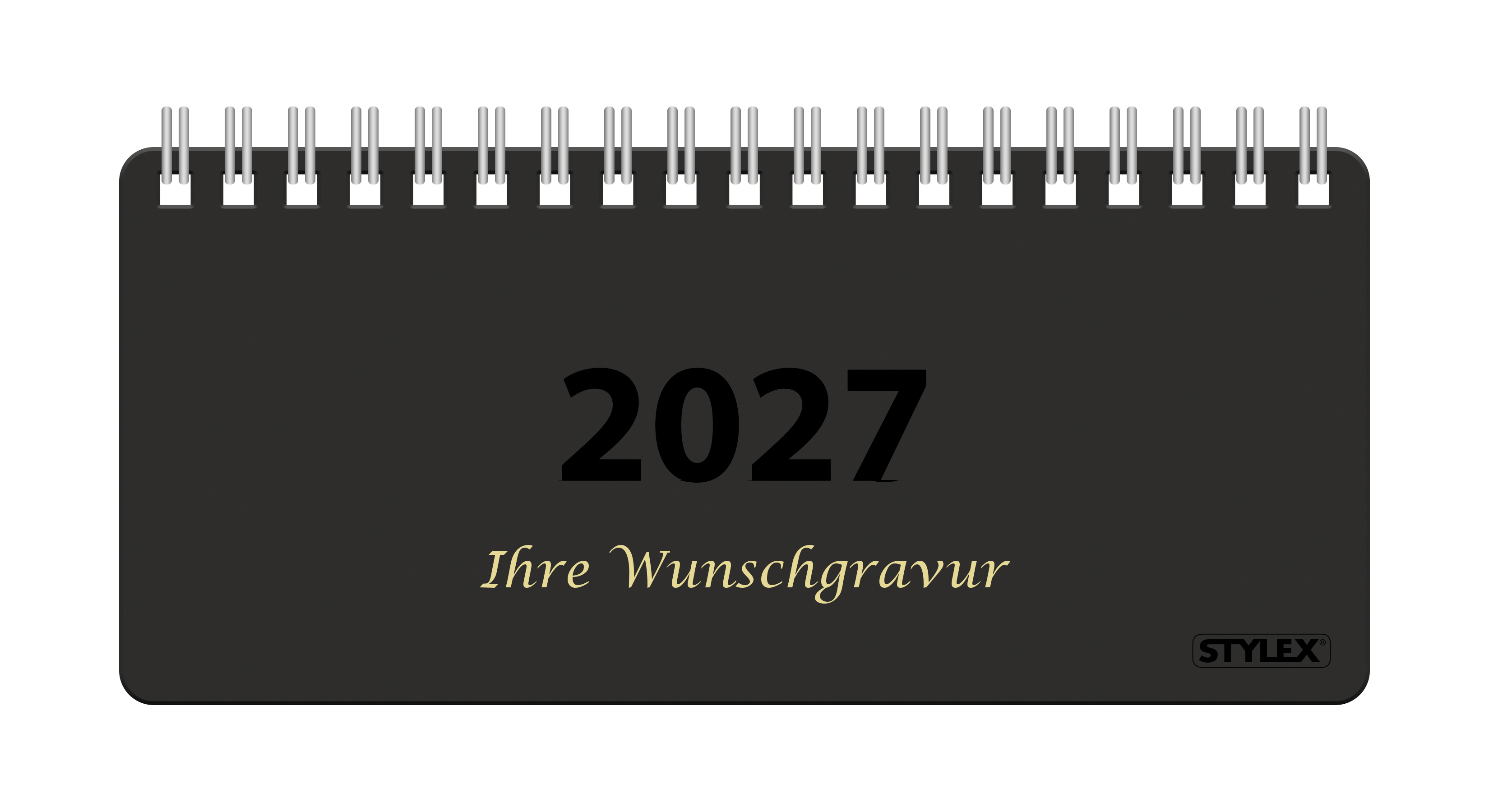 Spiral-Taschenkalender 2027 mit Gravur / ca. 8 x 18 cm / Farbe: schwarz