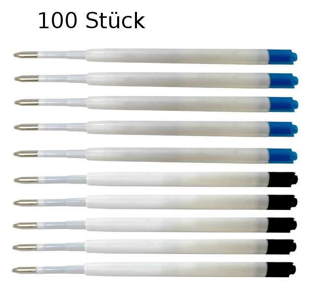 100 Kugelschreiberminen / Großraumminen / Schreibfarbe: je 50x blau + schwarz