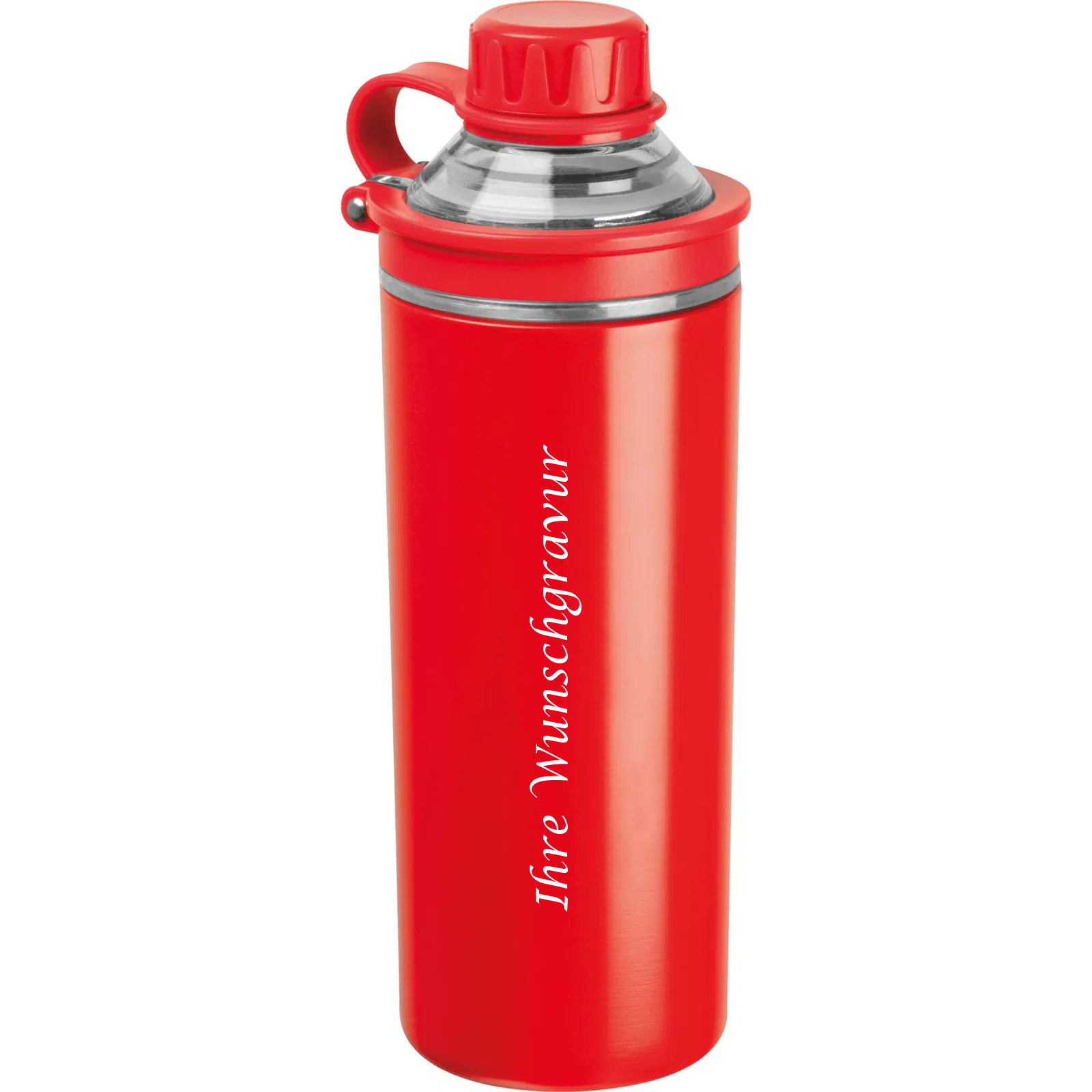 Doppelwandige Edelstahl Trinkflasche mit Gravur / 500ml / Farbe rot
