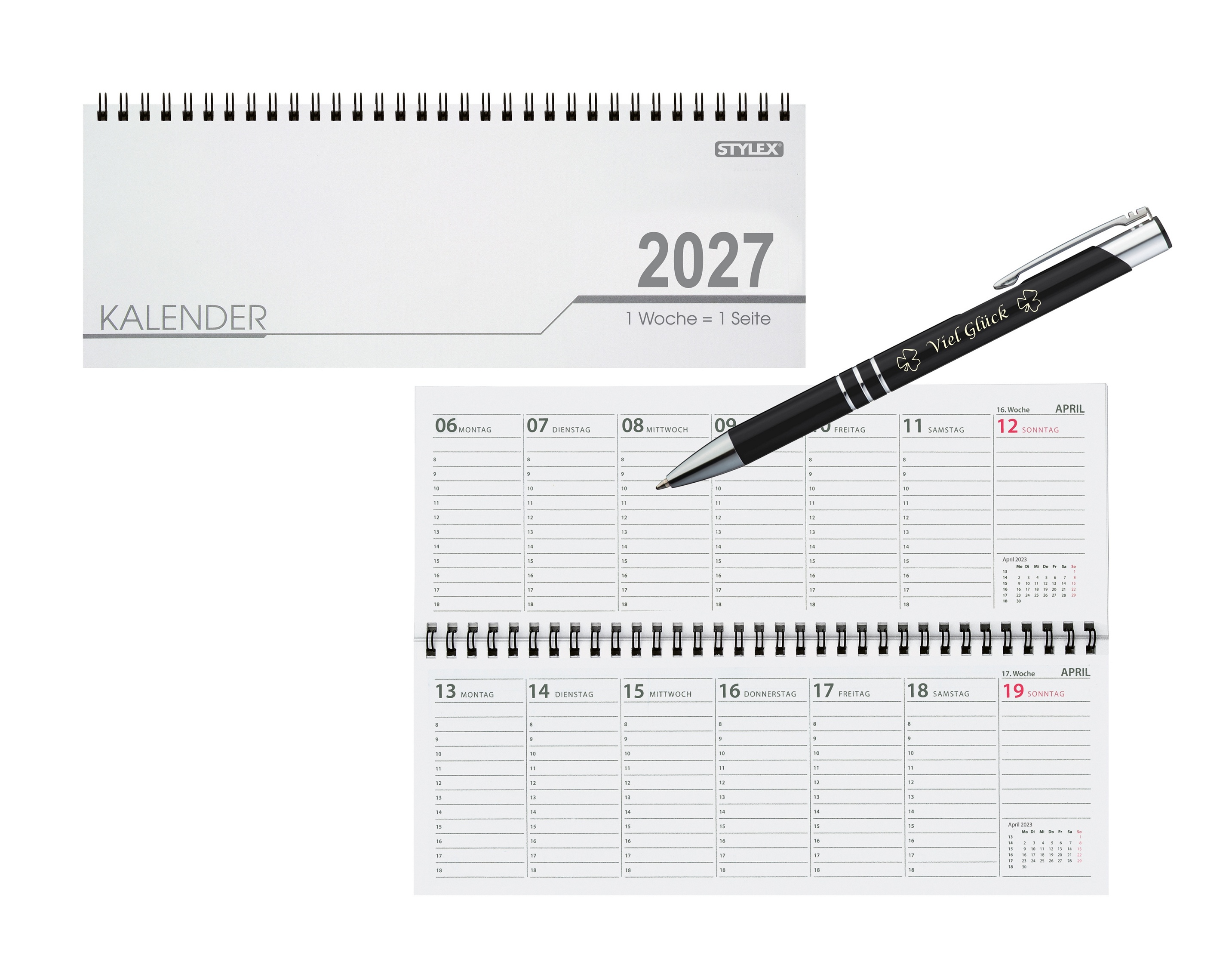 Schreibtisch Kalender / 32 Blatt / Schreibtischquerkalender 2027 + Glückskuli