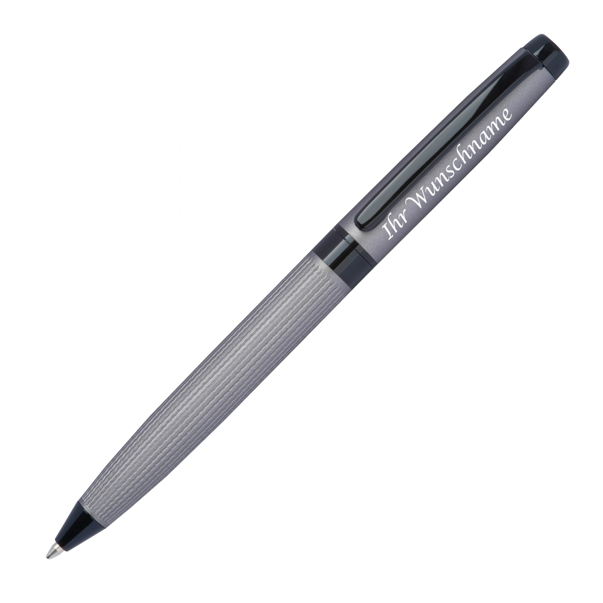 Drehkugelschreiber "CrisMa" aus Edelstahl mit Gravur / Farbe: matt-grau