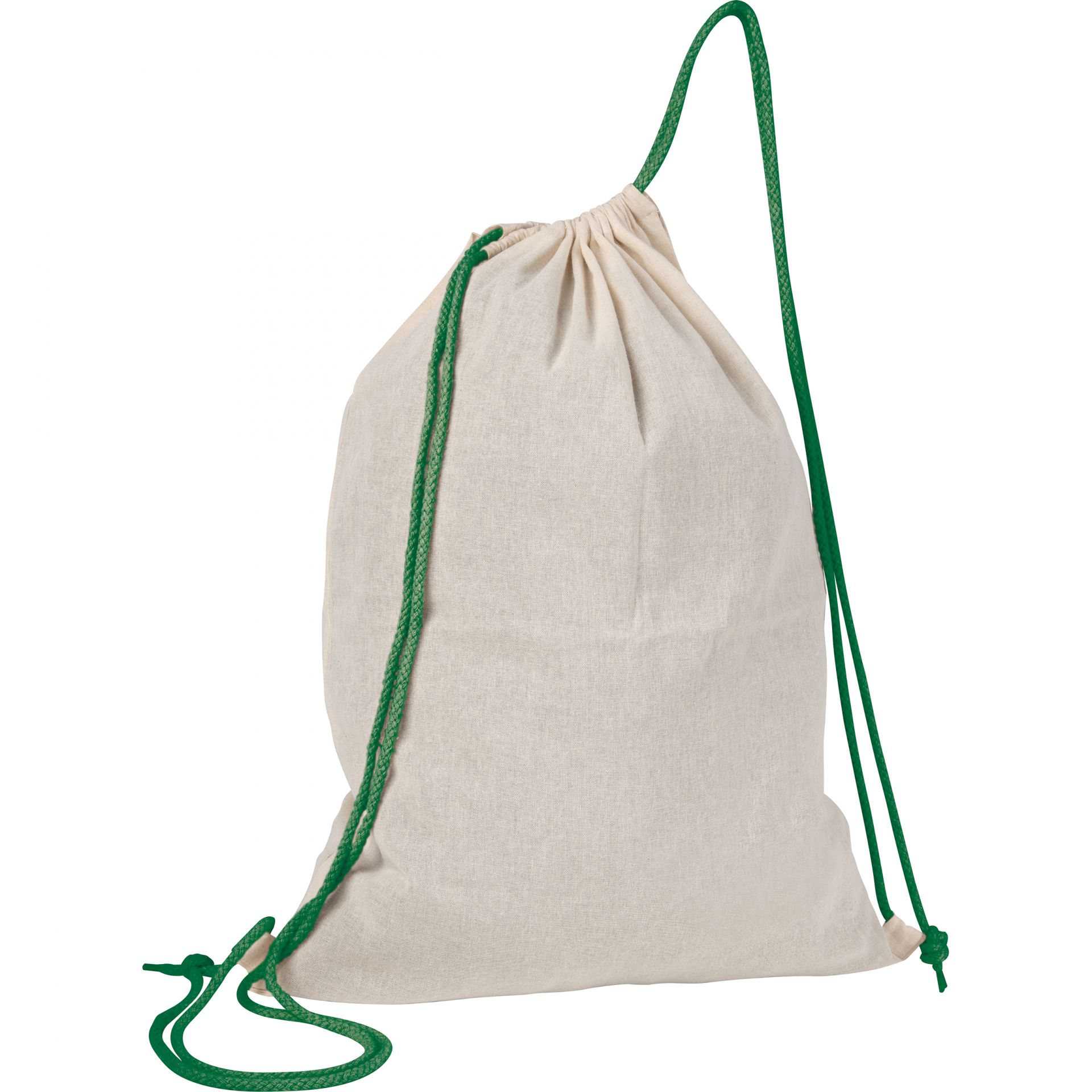 Baumwolle Gymbag / Sportbeutel / Turnbeutel / weiß mit grünen Kordelzügen