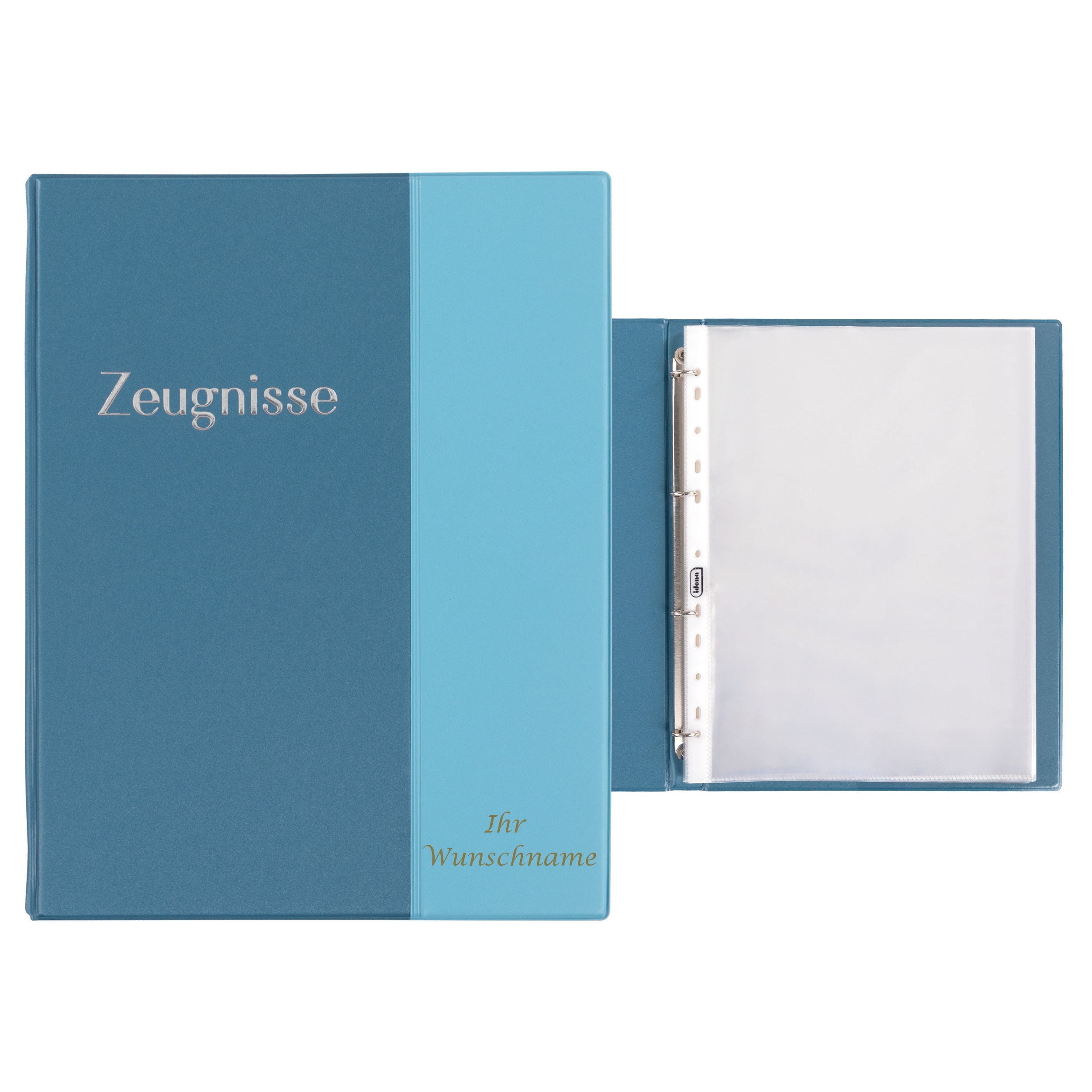 Zeugnismappe mit Gravur / Zeugnisringbuch / A4 / 10 Hüllen / Farbe: pastell blau