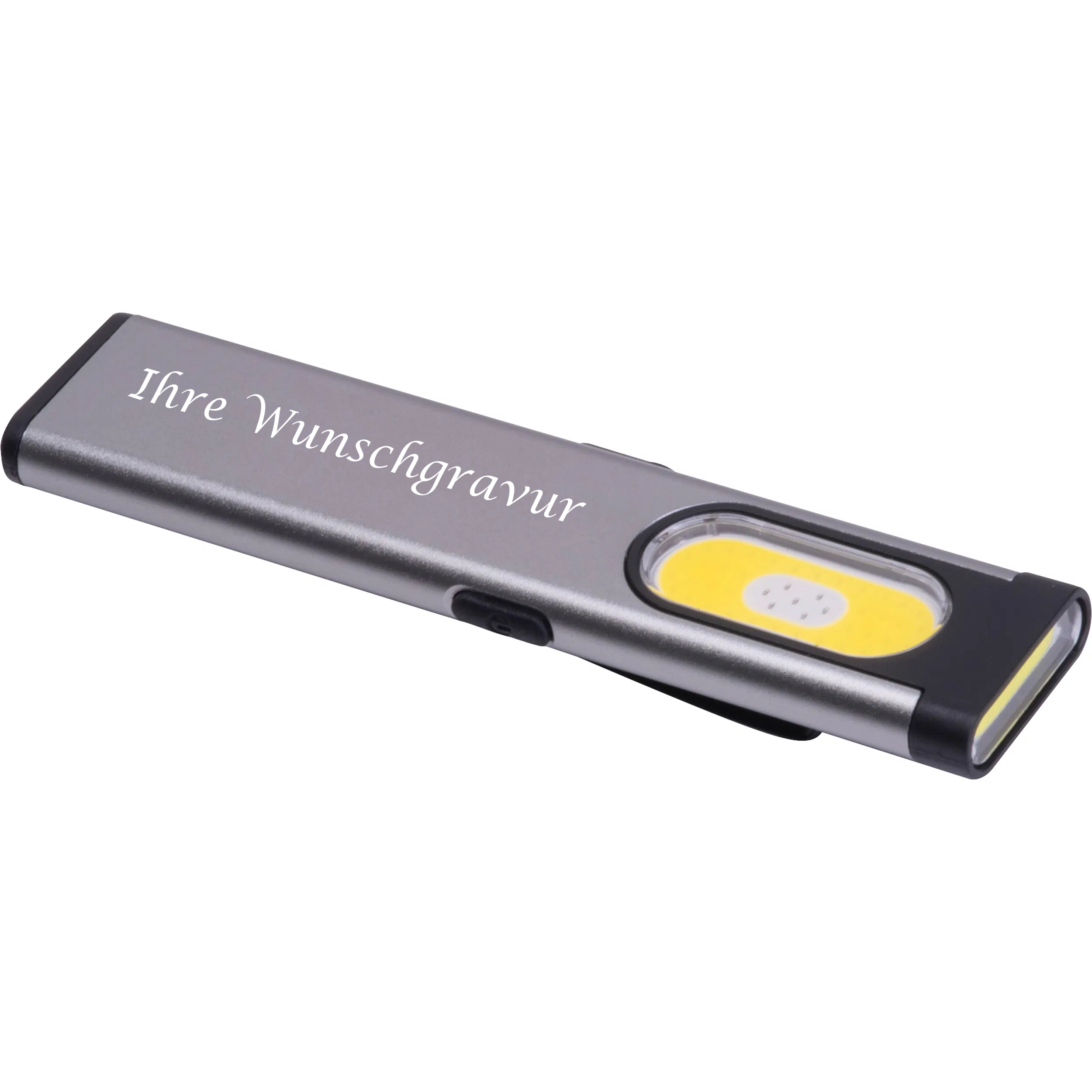 Akku Taschenlampe mit Gravur / Lichtquellen: 160 Lumen (seite) & 80 Lumen (vorn)