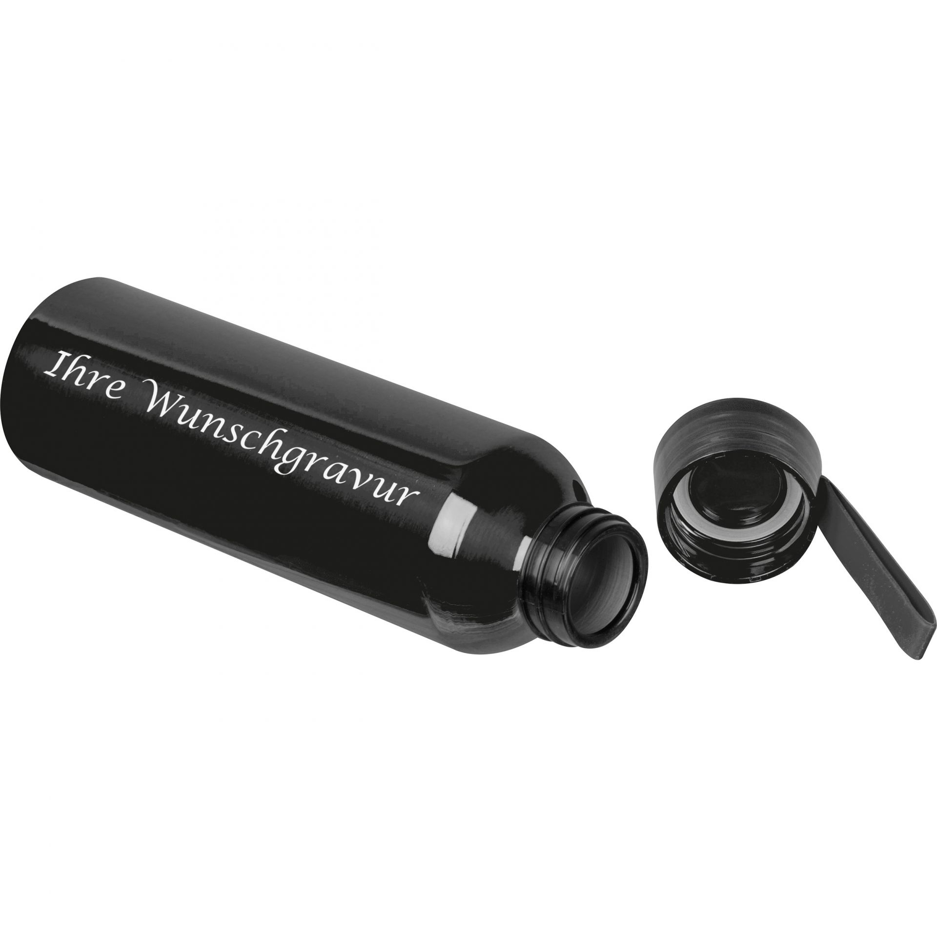 Aluminium Trinkflasche mit Gravur / mit Trageschlaufe / 600ml / Farbe: schwarz