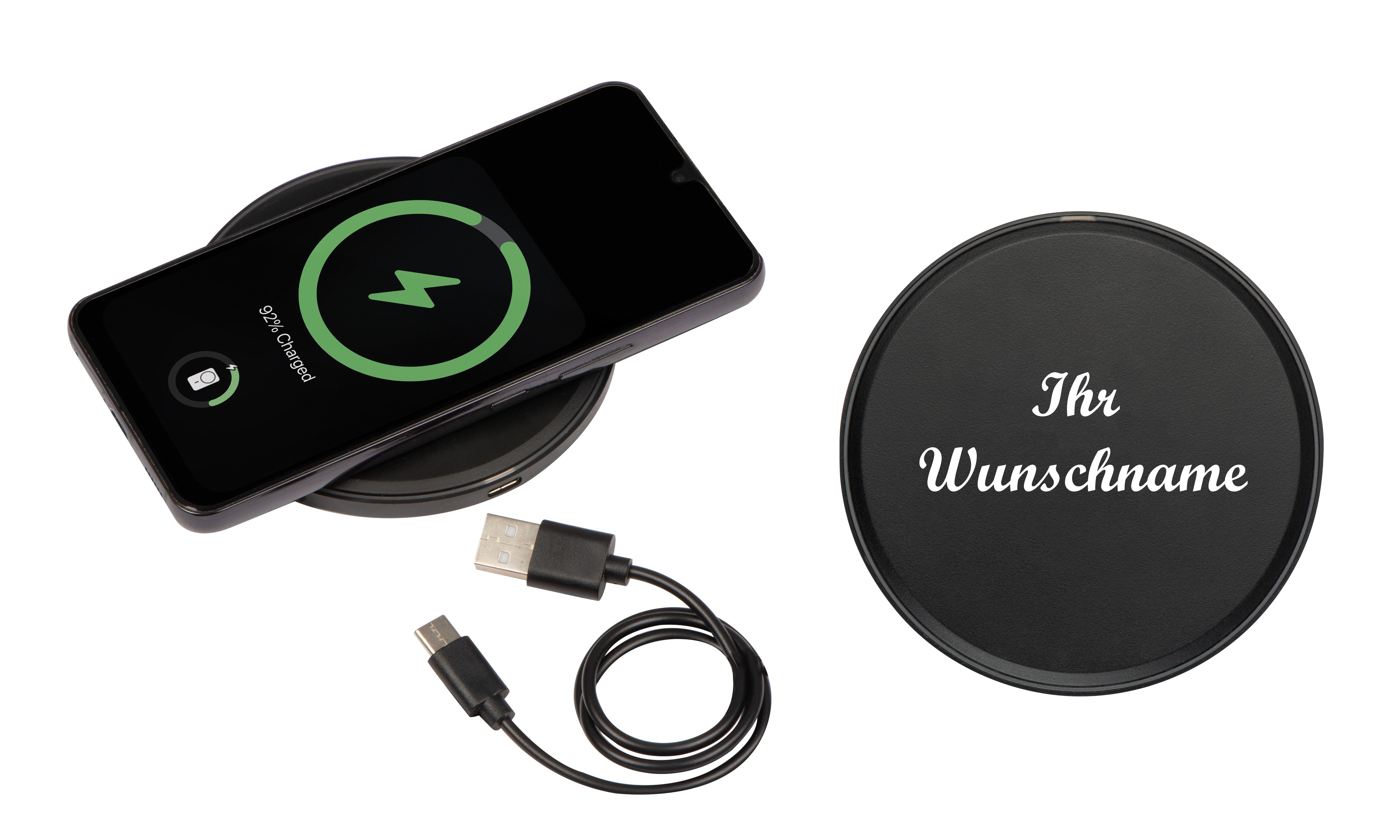 Ladegerät mit LED Anzeige - Wireless Charger mit Namensgravur