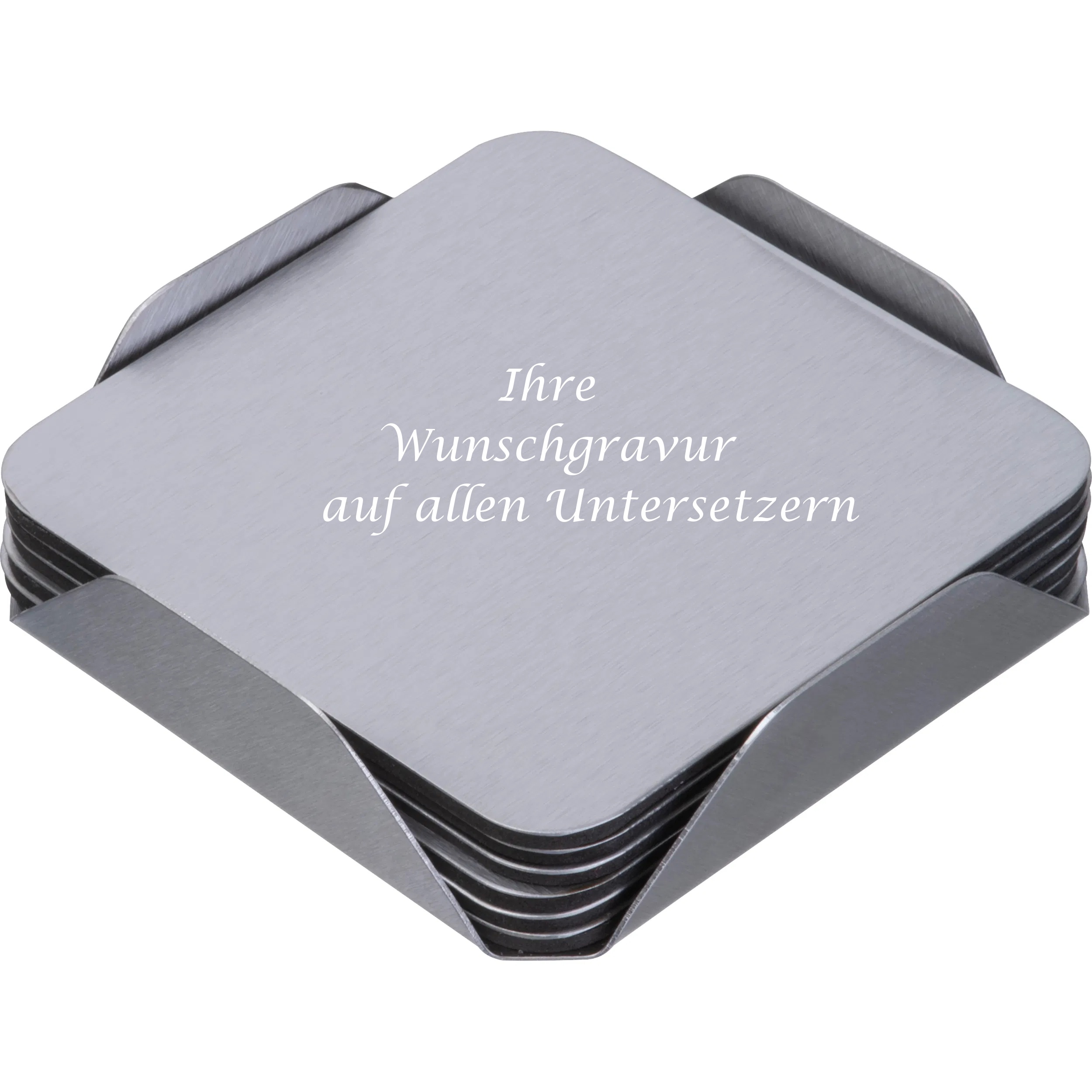 6-teiliges Untersetzer Set aus Edelstahl mit Gravur