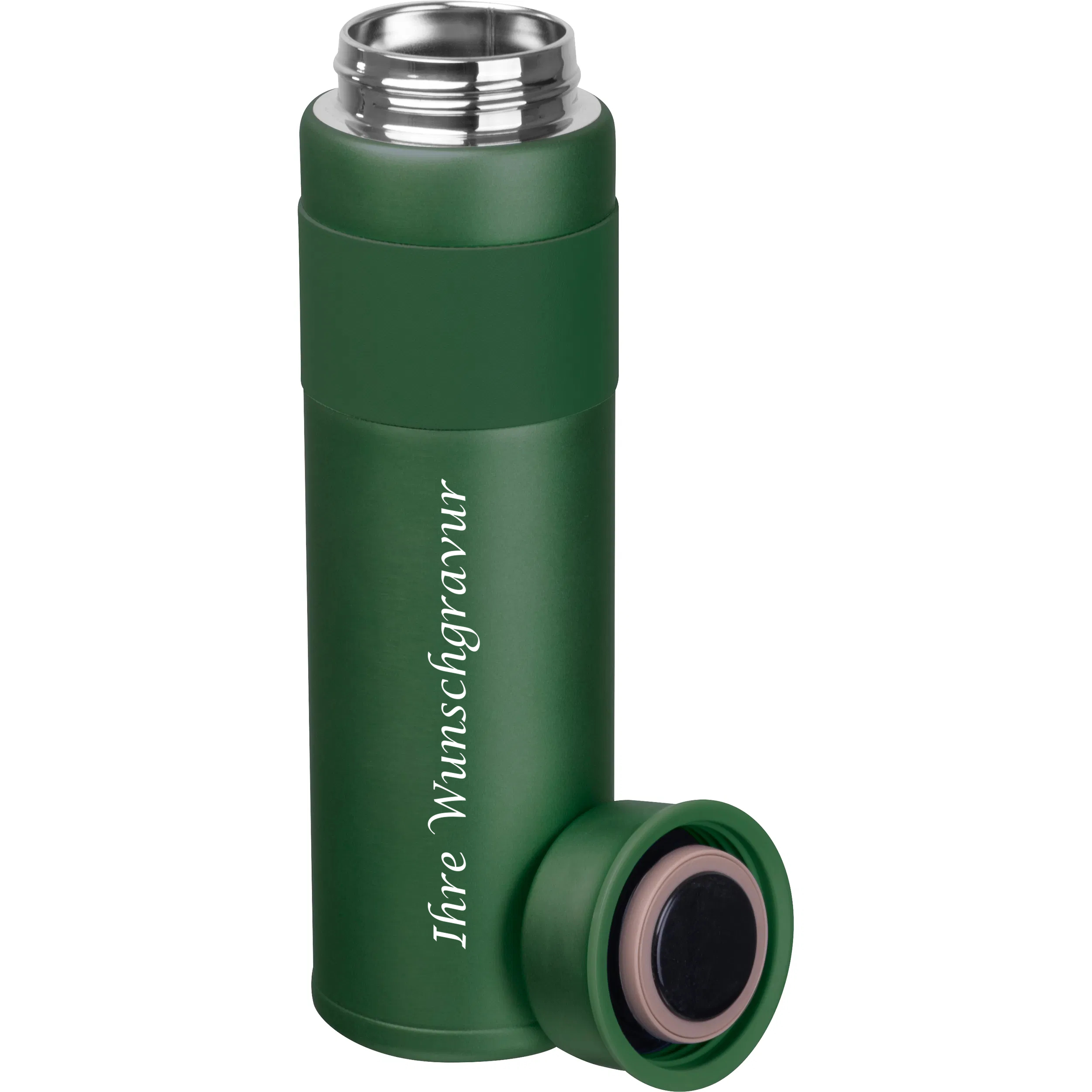 Vakuum Trinkflasche mit Gravur / aus Edelstahl / 600 ml / Farbe: dunkelgrün