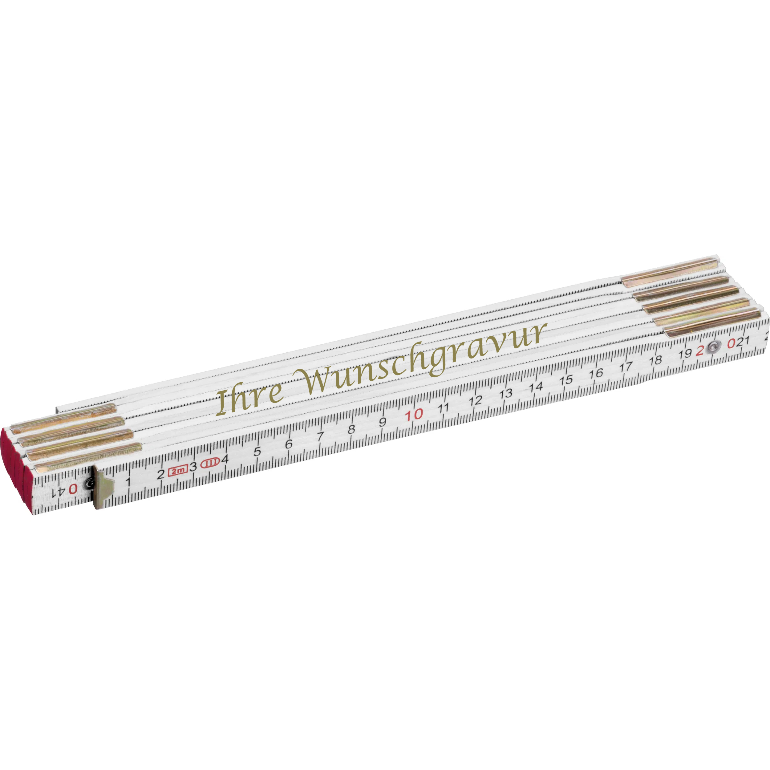 Zollstock mit Gravur / Gliedermaßstab / 2m / aus Holz / Farbe: weiß
