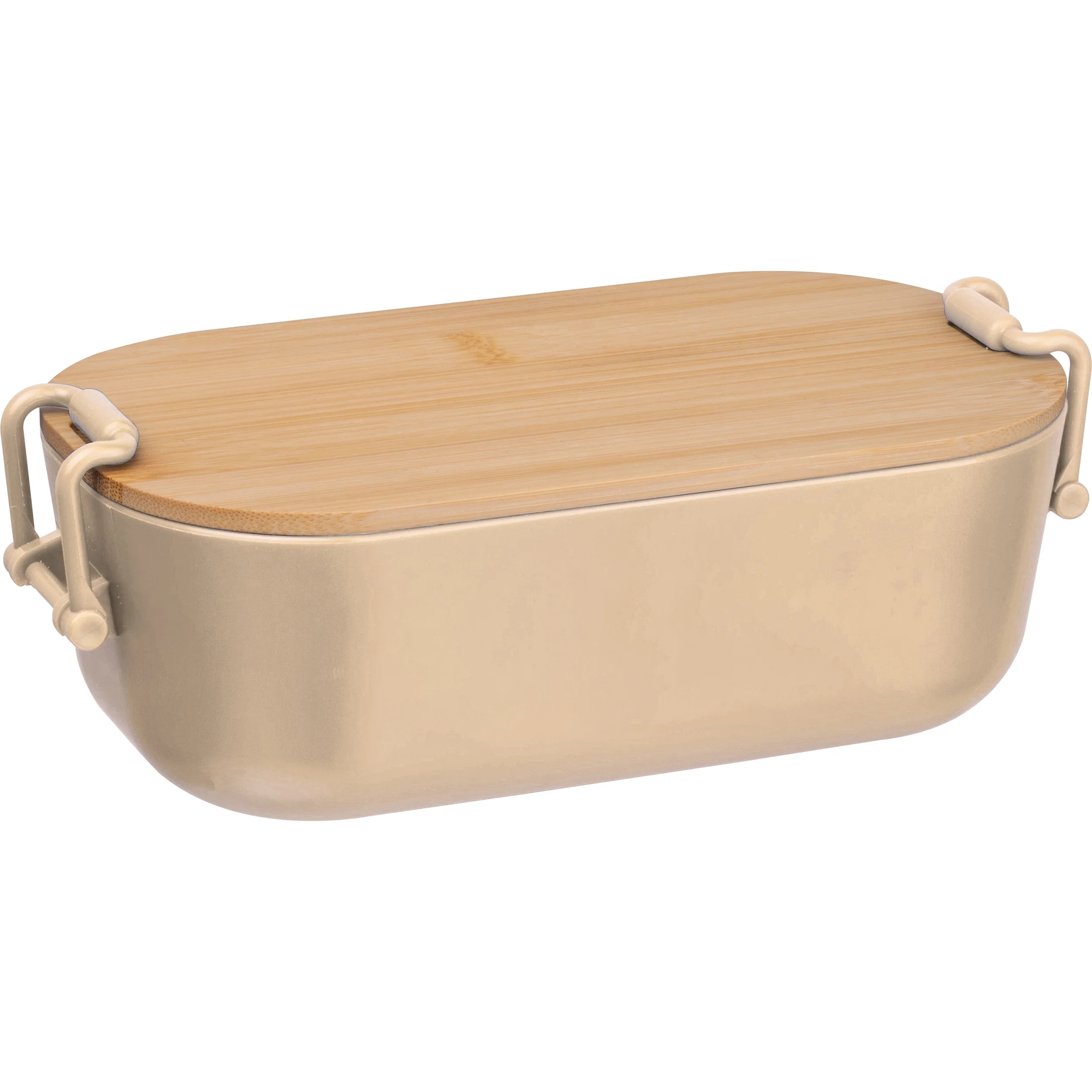 Brotdose mit Gravur / Lunchbox / mit Bambusdeckel und Bügelverschluss / beige