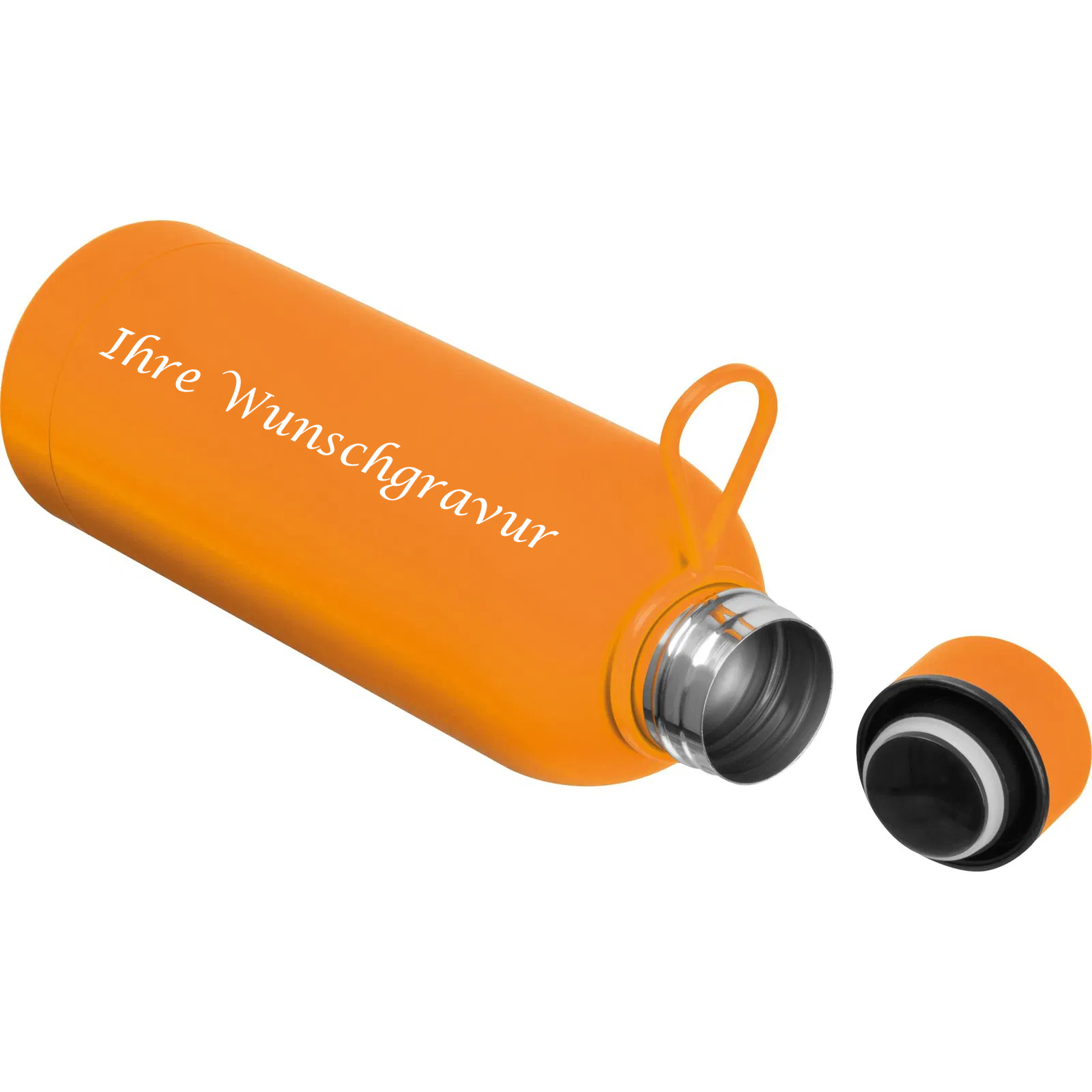 Edelstahl Trinkflasche mit Gravur / gummiert / 750ml / Farbe orange
