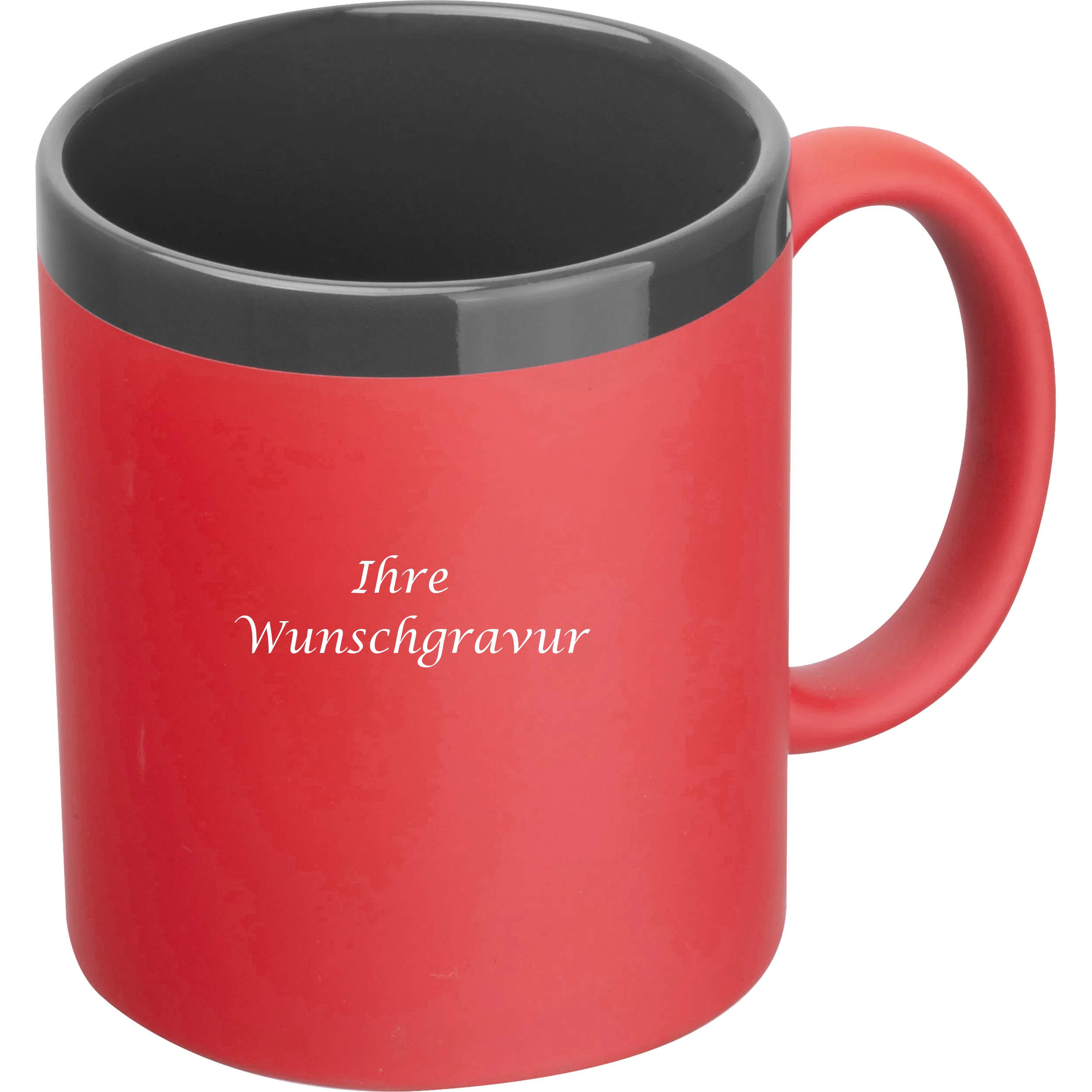 Keramiktasse mit Gravur / Kaffeetasse / 300 ml / Farbe: schwarz-rot
