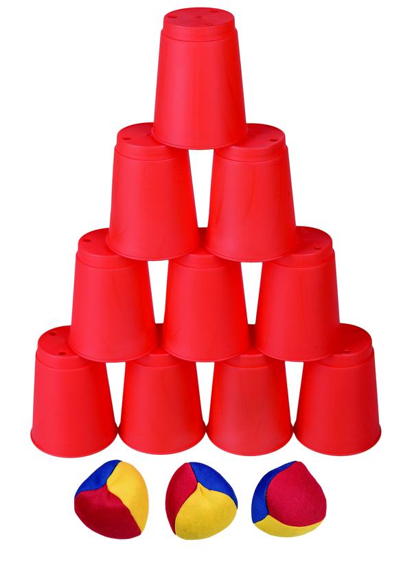 Ballwurfspiel / Dosen werfen / 10 Becher + 3 Bälle