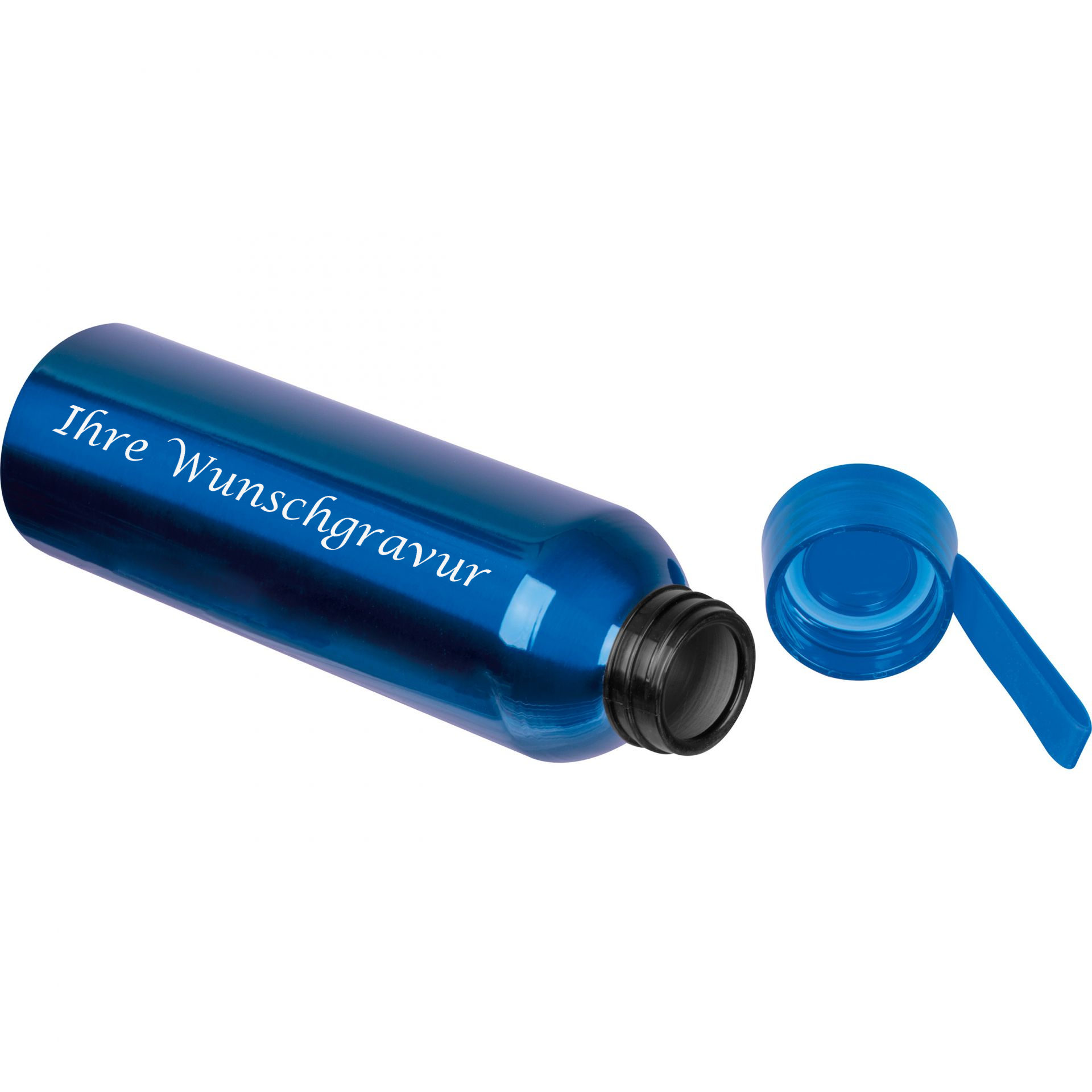 Aluminium Trinkflasche mit Gravur / mit Trageschlaufe / 600ml / Farbe: blau