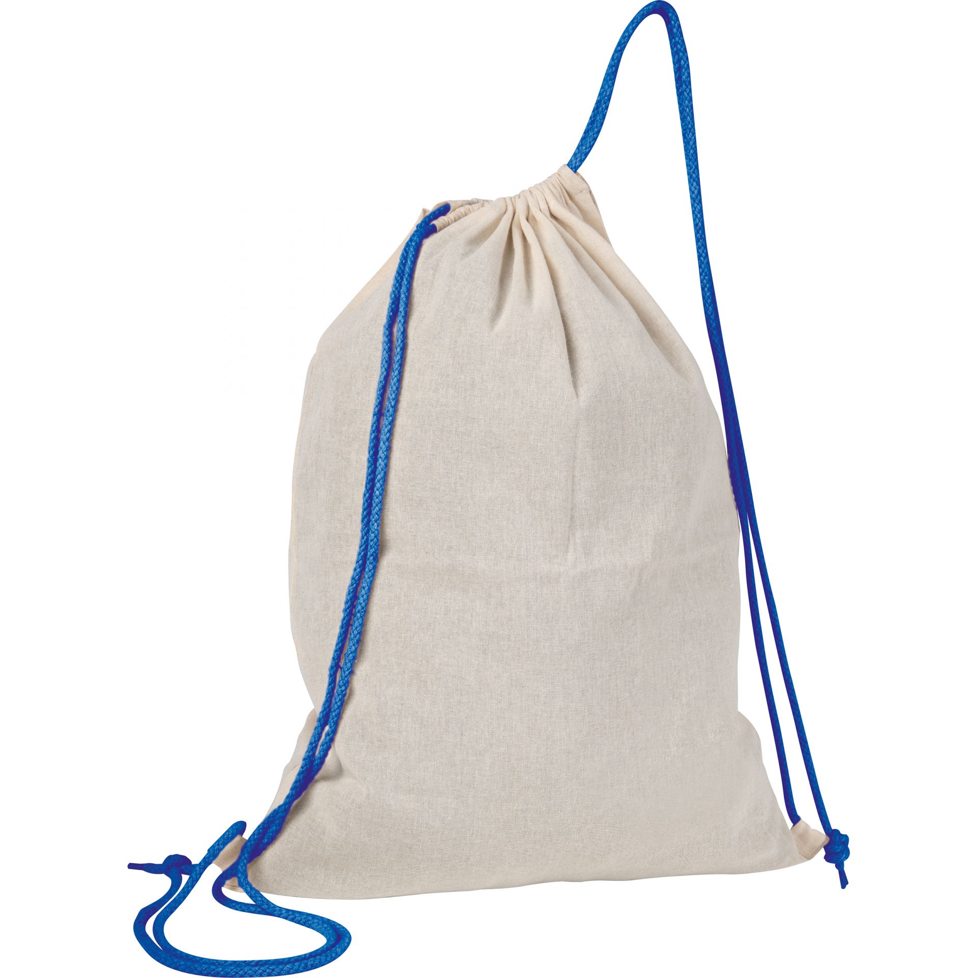 Baumwolle Gymbag / Sportbeutel / Turnbeutel / weiß mit blauen Kordelzügen