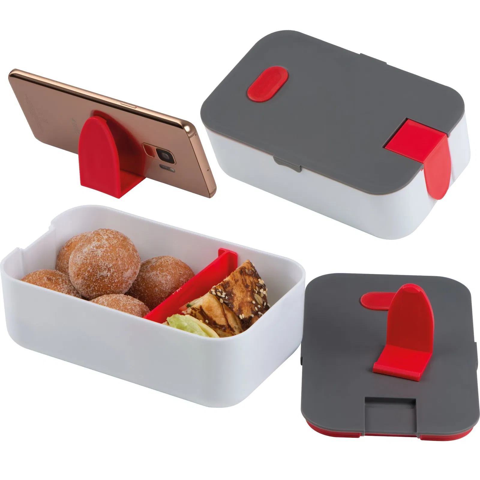 Brotdose / Lunchbox / mit Dampfventil und Handyhalter / Farbe: rot