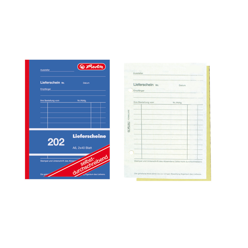 5x Herlitz Lieferscheinbuch 202 / A6 / 2x 40 Blatt / selbstdurchschreibend