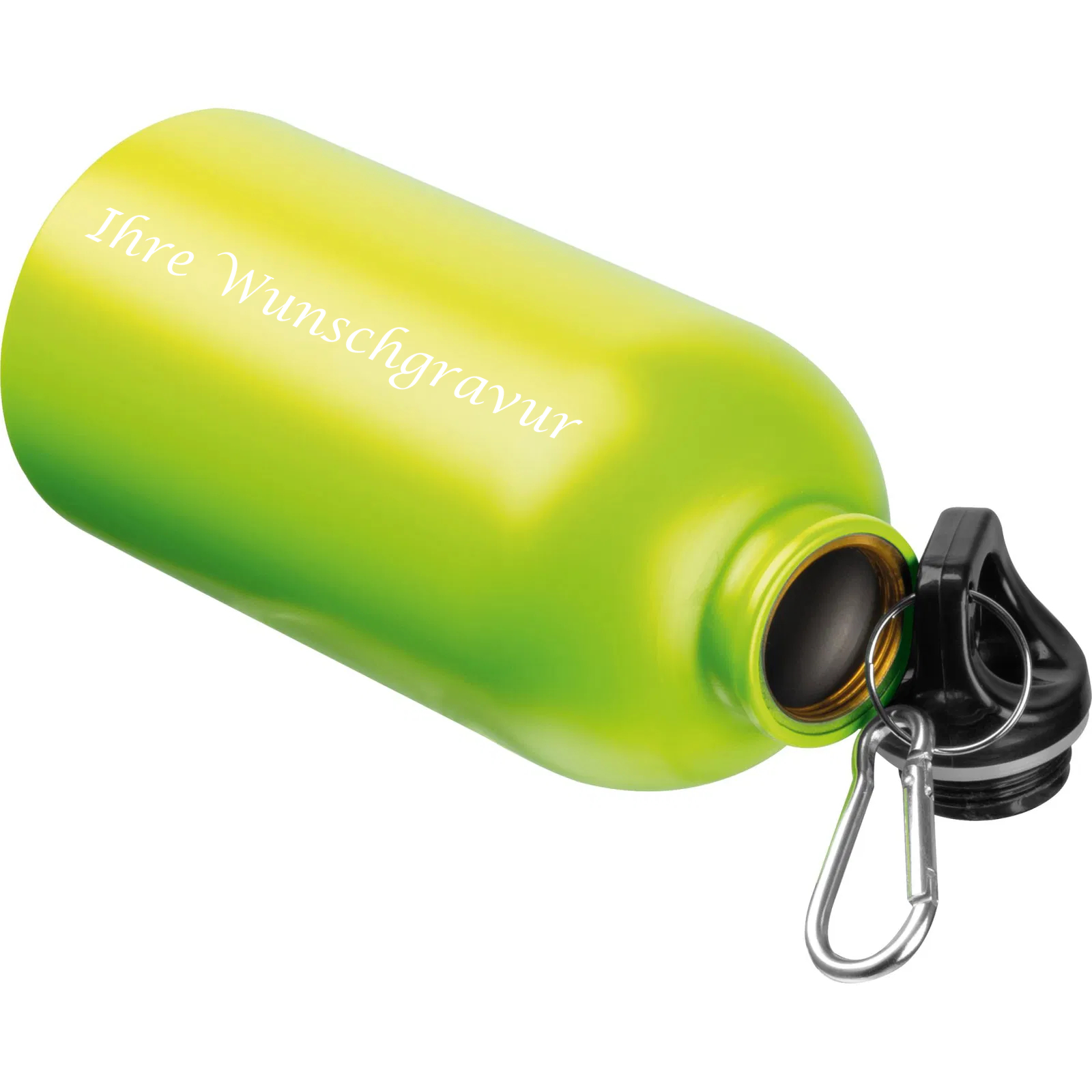 Edelstahl Trinkflasche mit Gravur / mit Karabiner / 500ml / Farbe hellgrün