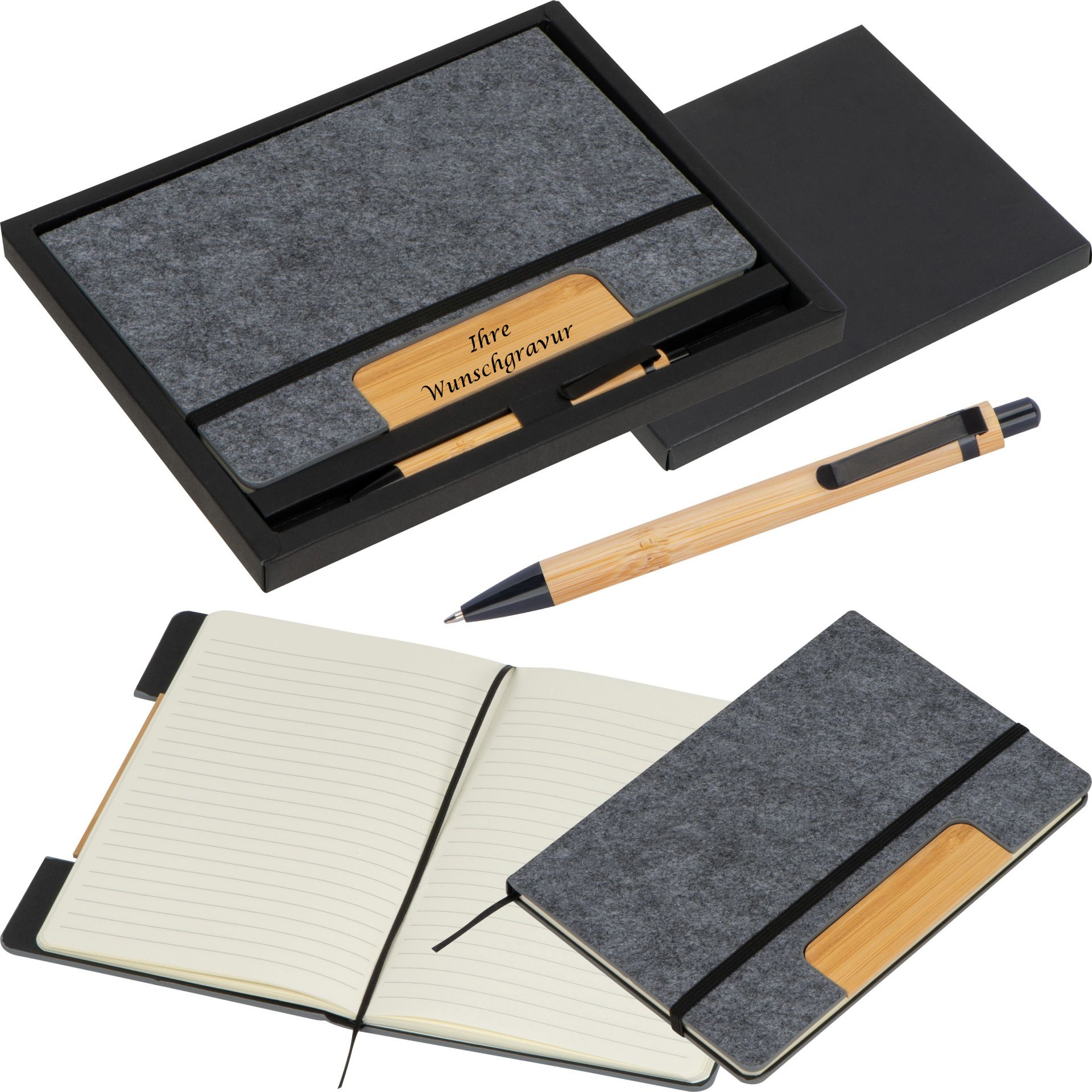 Geschenkset mit Gravur / mit Notizbuch A5 und Kugelschreiber