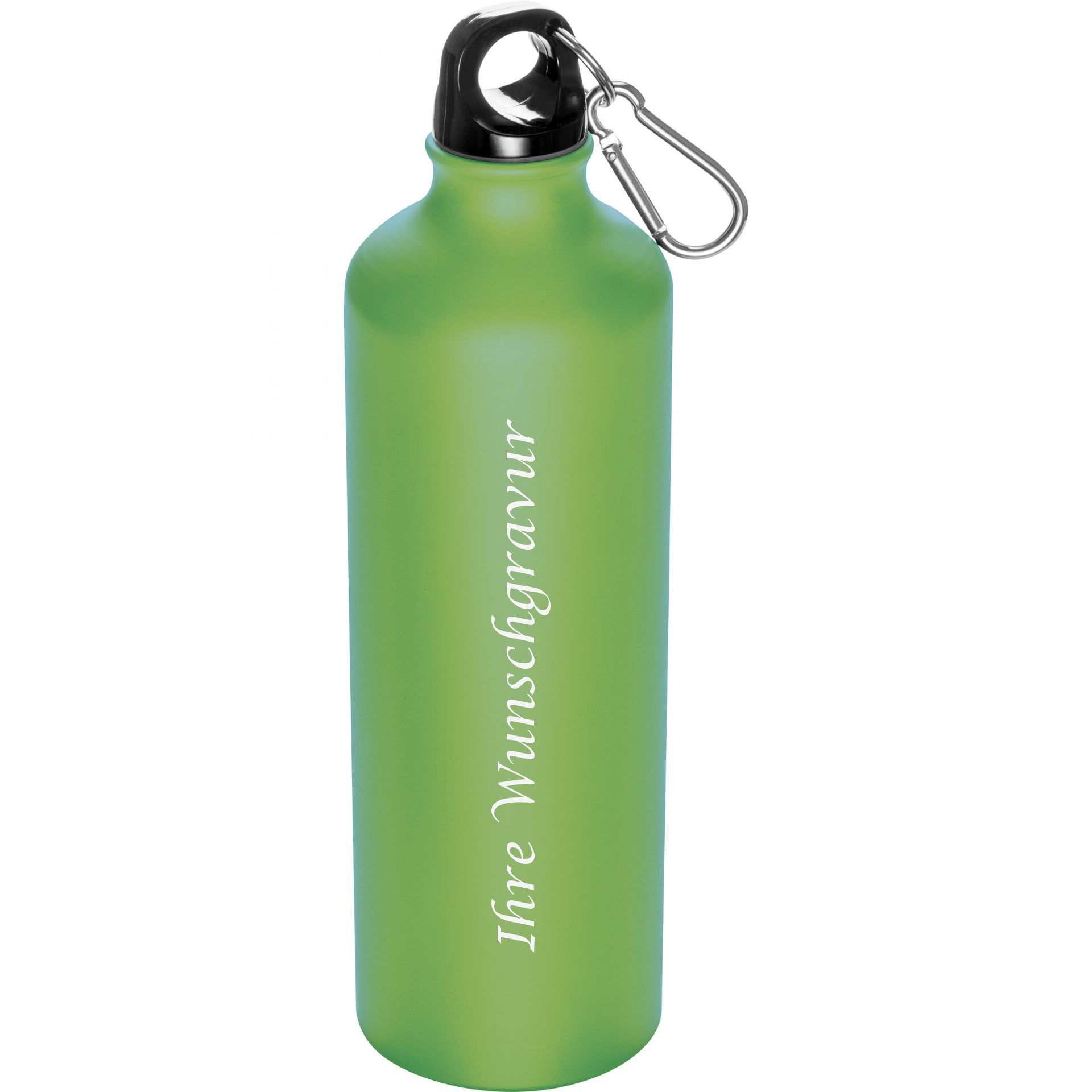Aluminium Trinkflasche mit Gravur / mit Karabinerhaken / 800ml / hellgrün