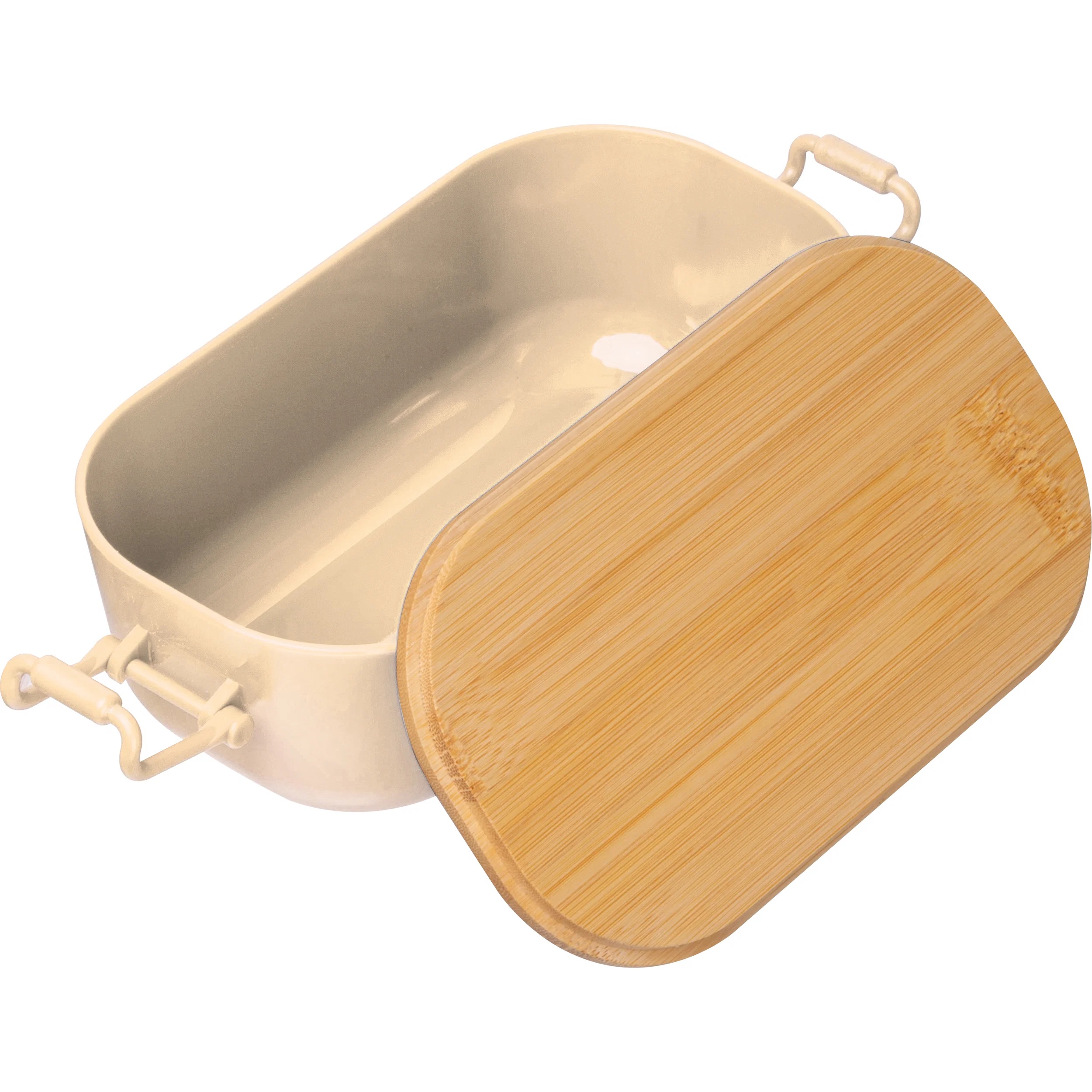 Brotdose mit Gravur / Lunchbox / mit Bambusdeckel und Bügelverschluss / beige