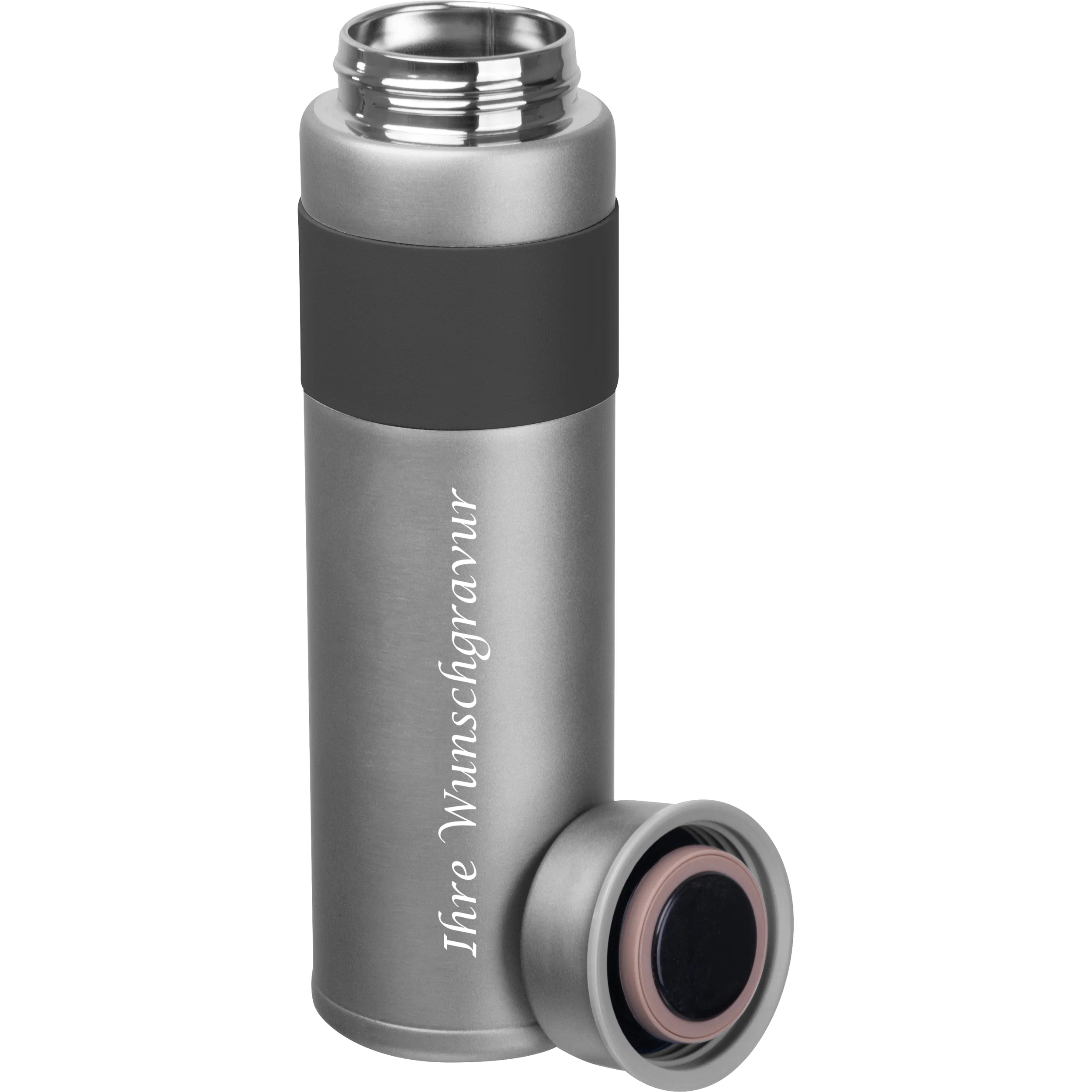 Vakuum Trinkflasche mit Gravur / aus Edelstahl / 600 ml / Farbe: silbergrau