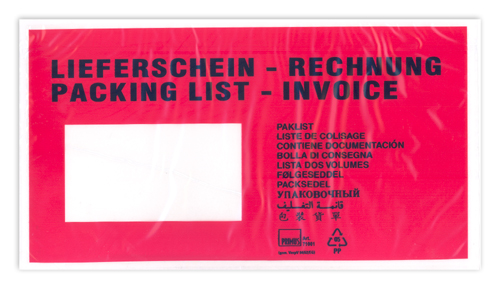 500 Dokumententaschen Lieferscheintaschen DIN lang"Lieferschein-Rechn.