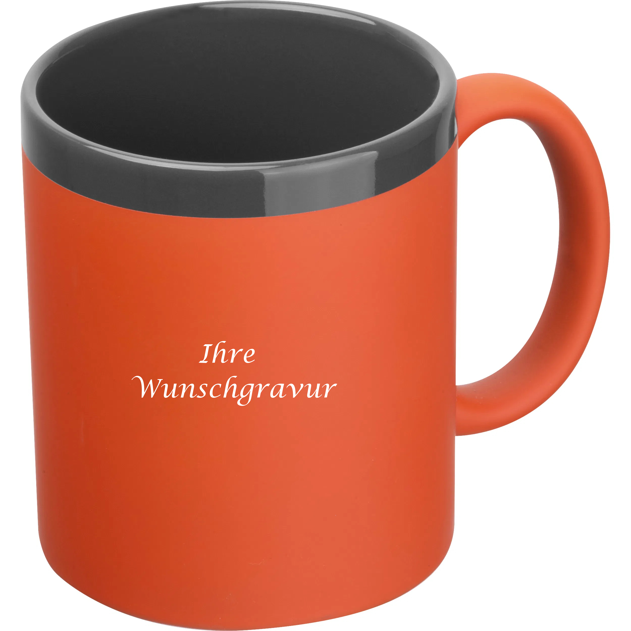 Keramiktasse mit Gravur / Kaffeetasse / 300 ml / Farbe: schwarz-orange