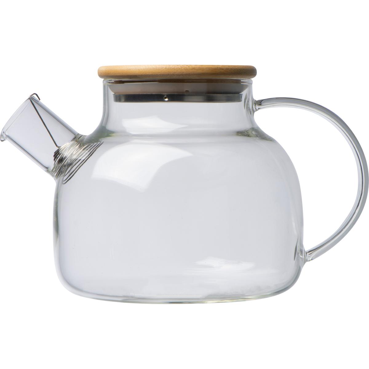 Teekanne / aus Glas mit Bambusdeckel und Ausgießsieb / 1.000 ml