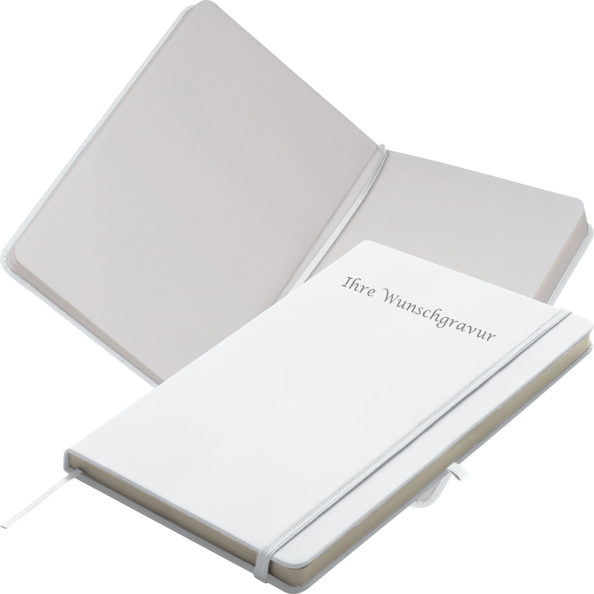 Notizbuch mit Gravur / DIN A6 / 160 S. / blanko / PU Hardcover / Farbe: weiß