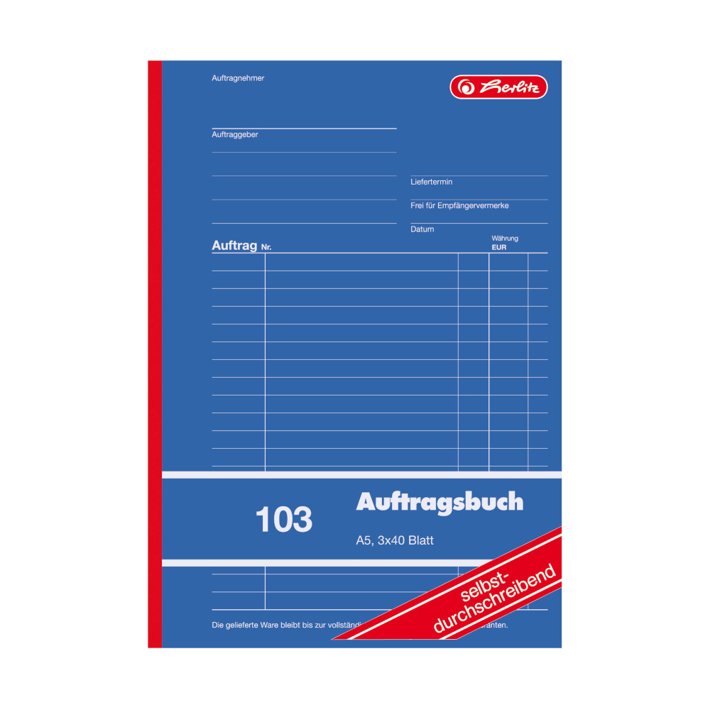 4x Herlitz Auftragsbuch 103 / A5 / 3x 40 Blatt / selbstdurchschreibend