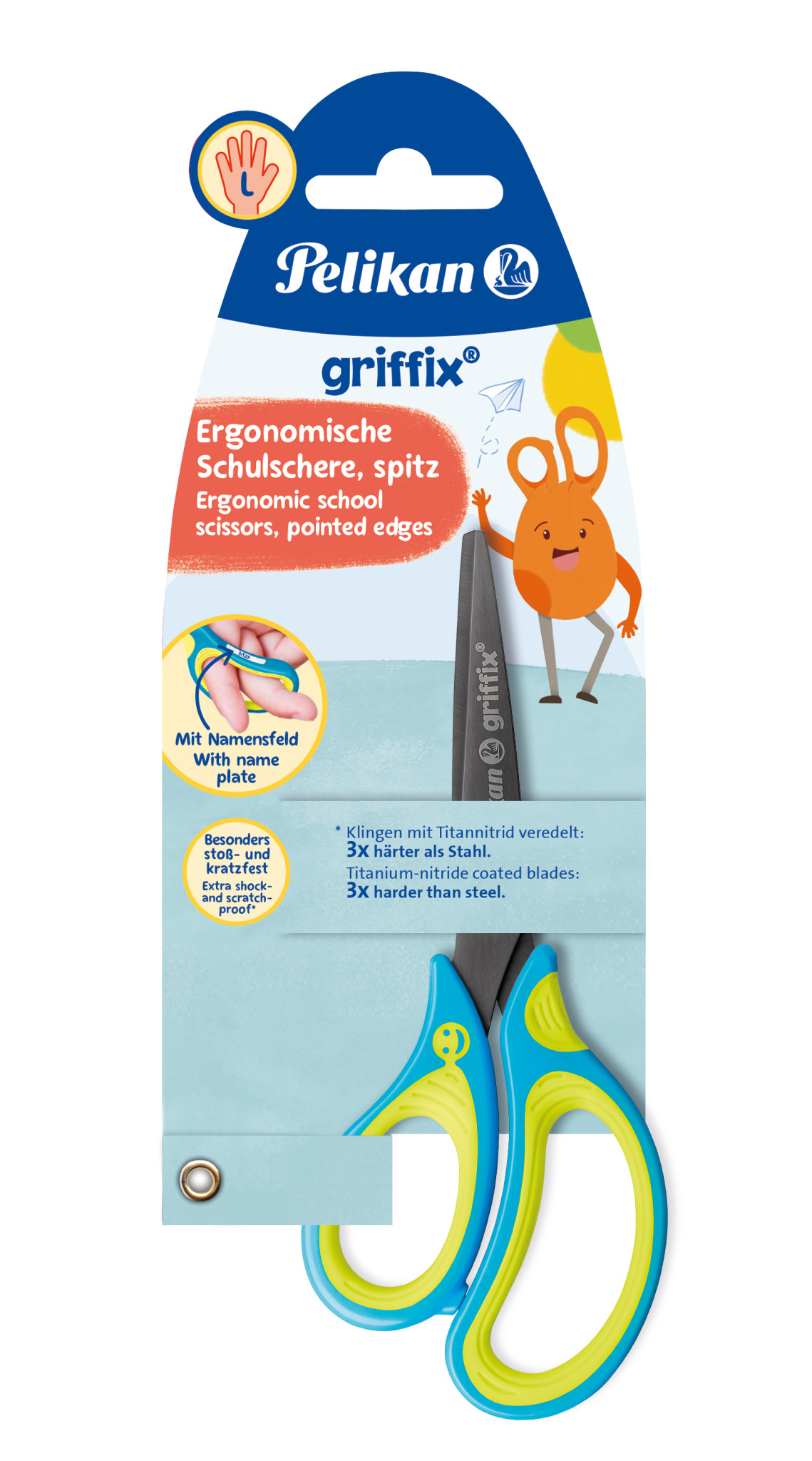 Pelikan griffix® Schulschere spitzf für Linkshänder / Farbe: Neon Fresh Blue