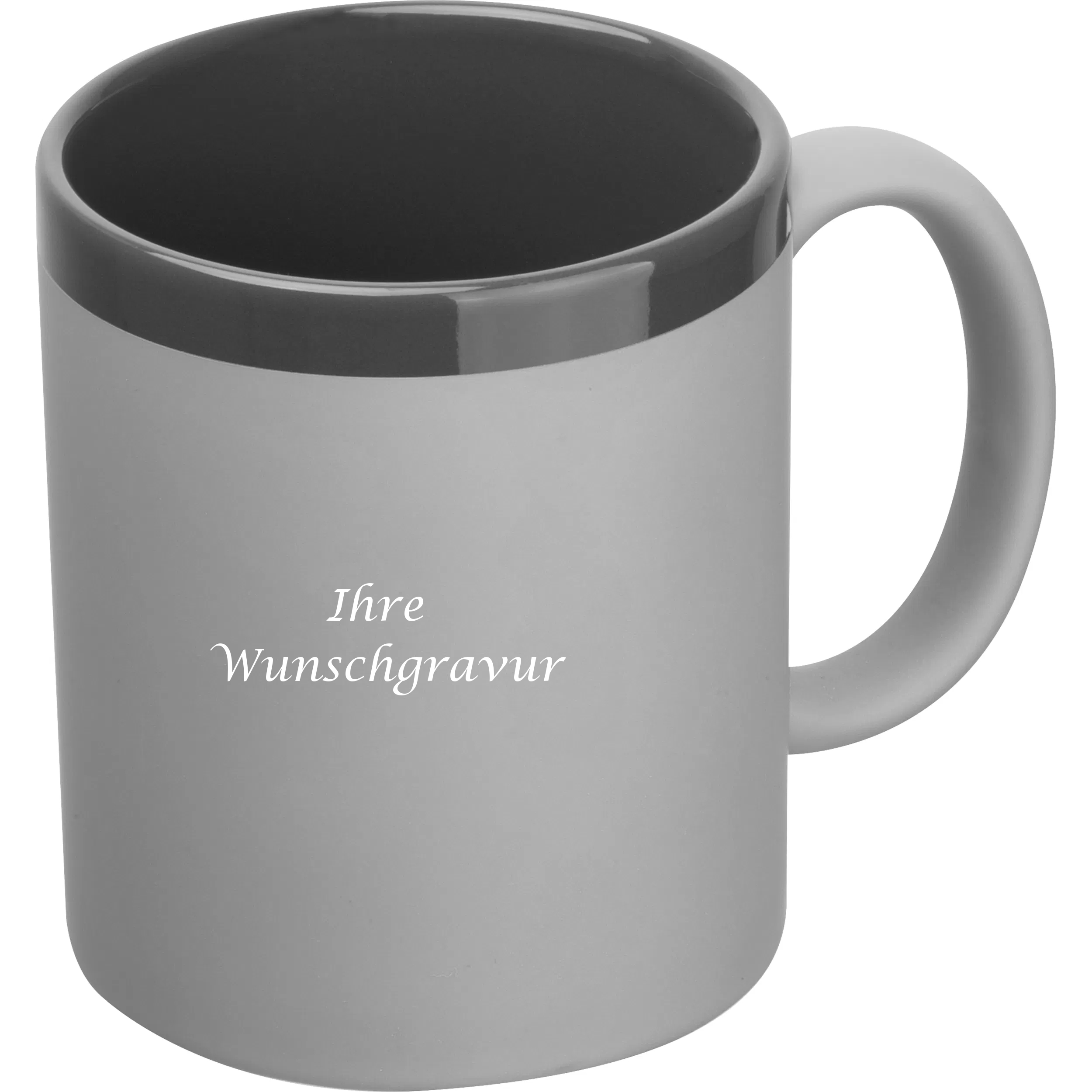Keramiktasse mit Gravur / Kaffeetasse / 300 ml / Farbe: schwarz-grau