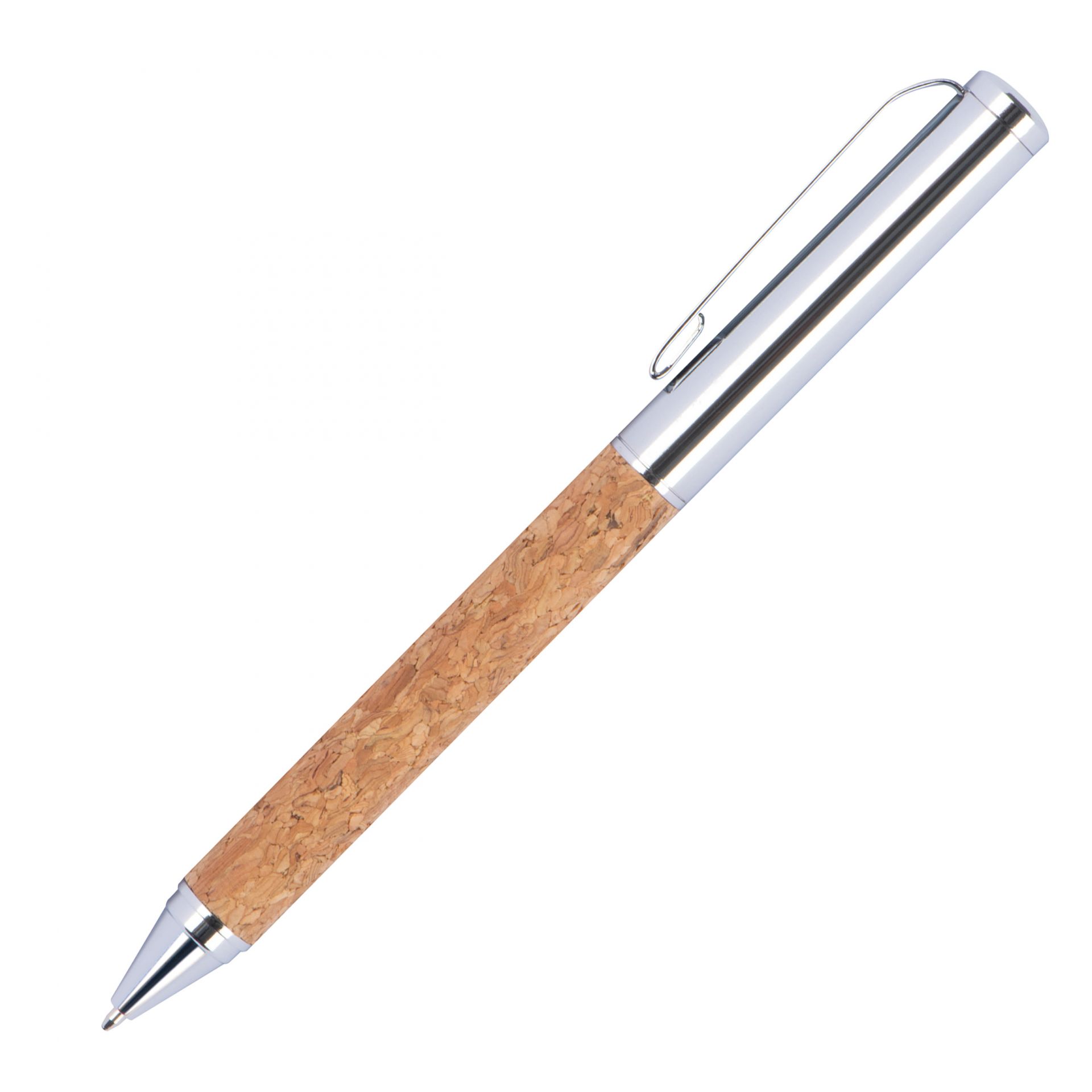 Drehkugelschreiber / aus Metall mit Korkummantelung und Kork-Etui