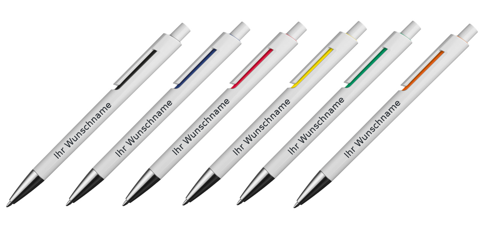 6x Kugelschreiber mit Gravur / mit farbige Applikationen / 6 verschiedene Farben