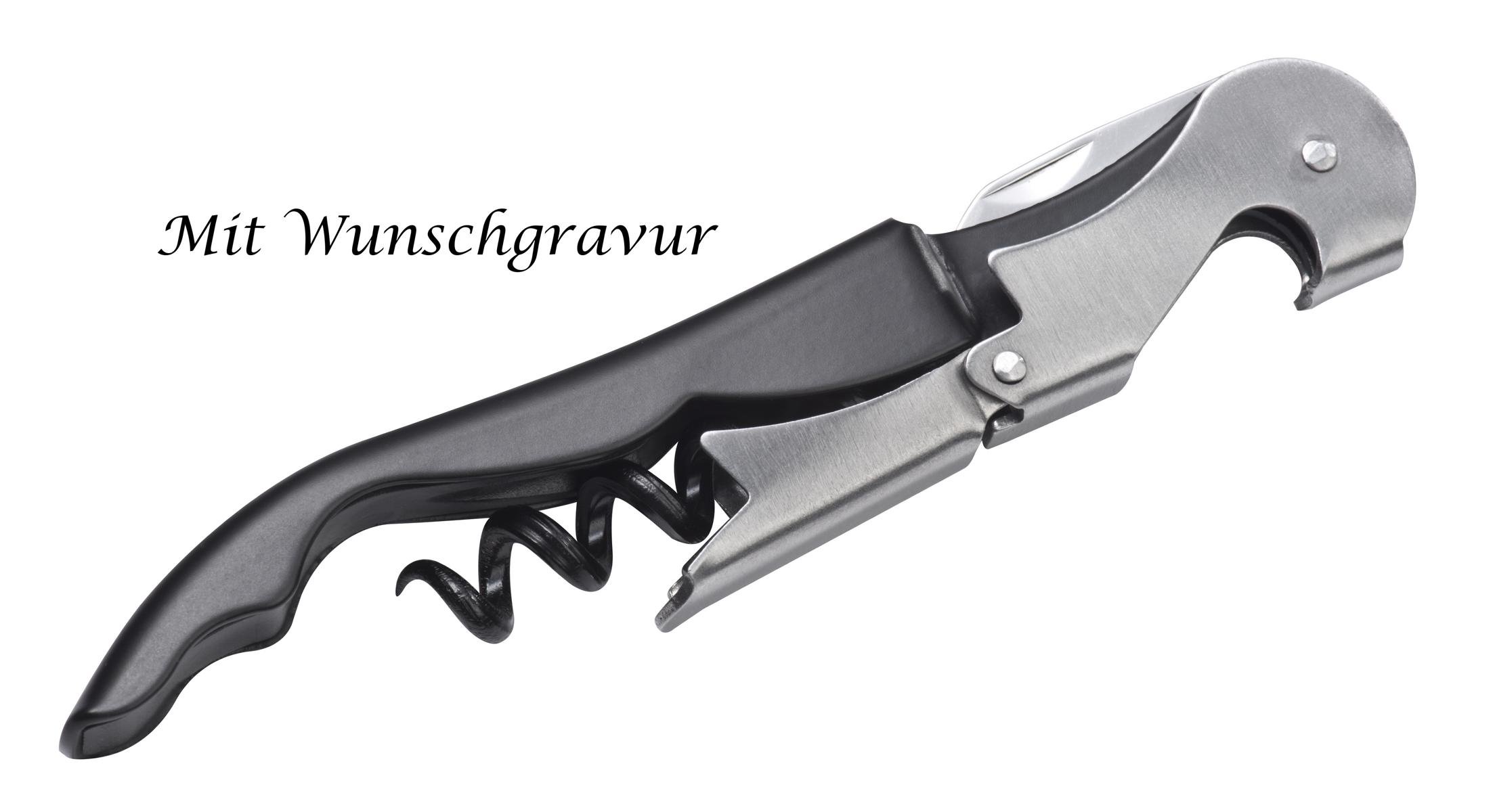 Metall Kellnermesser mit Gravur /mit Flaschenöffner,Folienschneider,Korkenzieher
