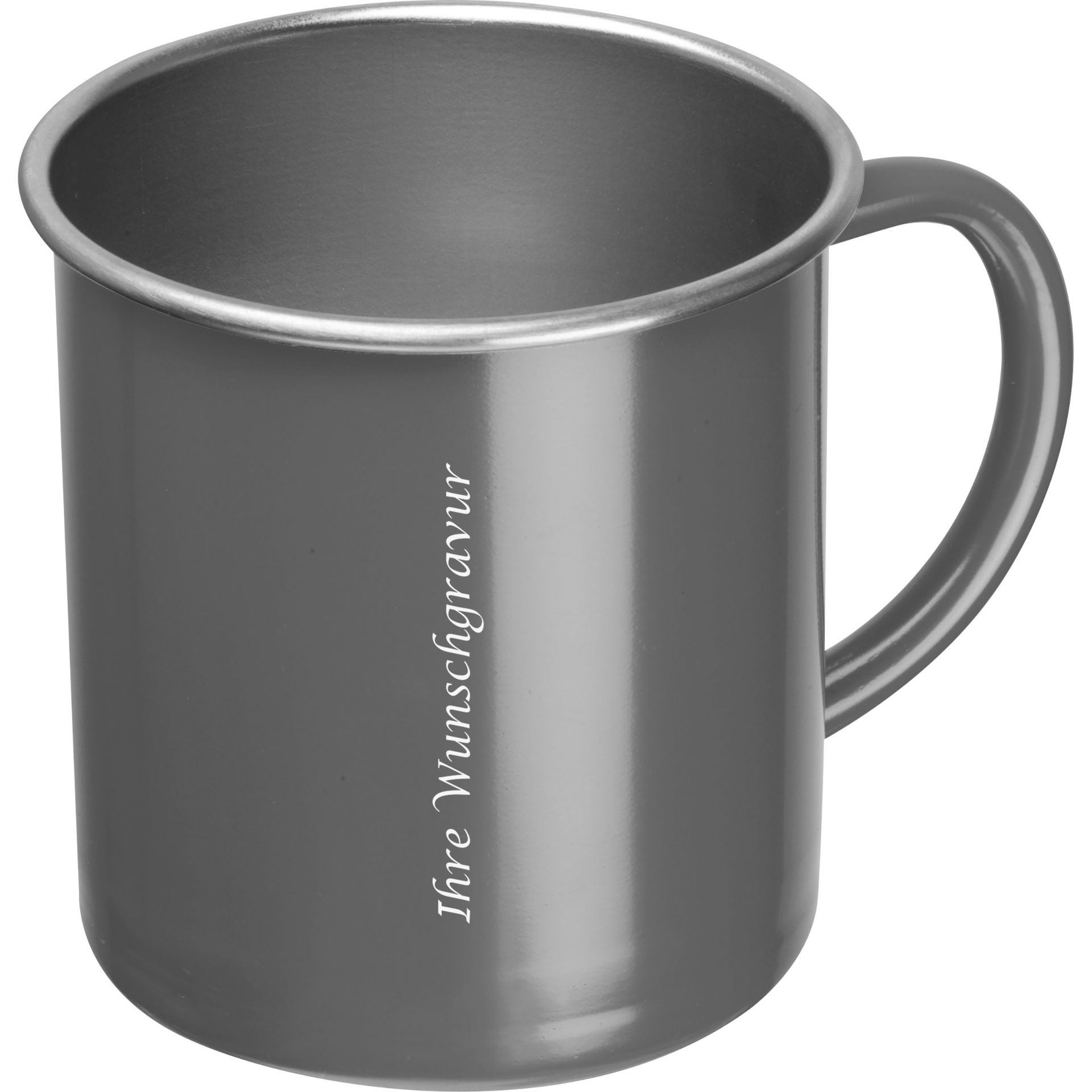 Nostalgische Stahltasse mit Gravur / Kaffeetasse / 350 ml / Farbe: anthrazit