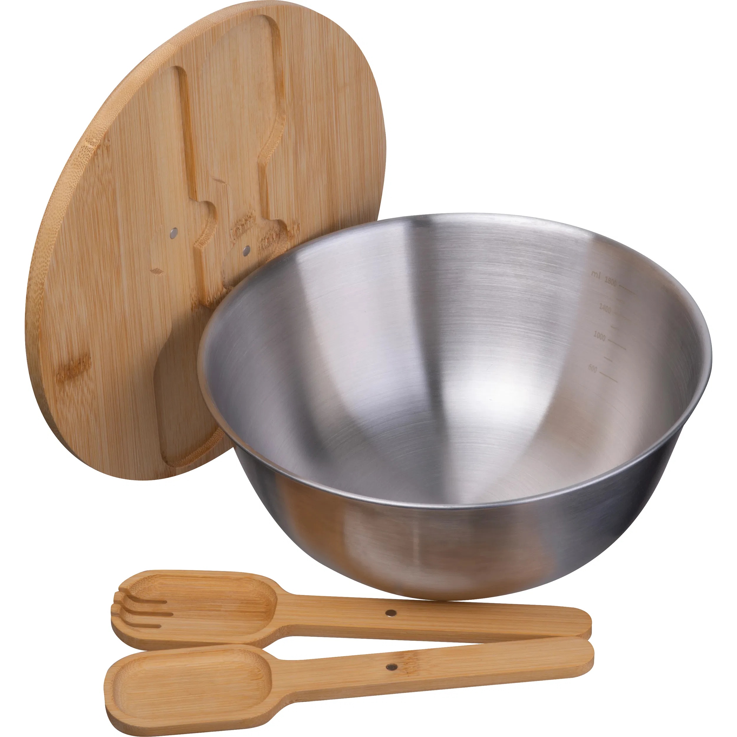 Salatschüssel mit Gravur / aus Edelstahl mit Bambusdeckel / 2.000 ml