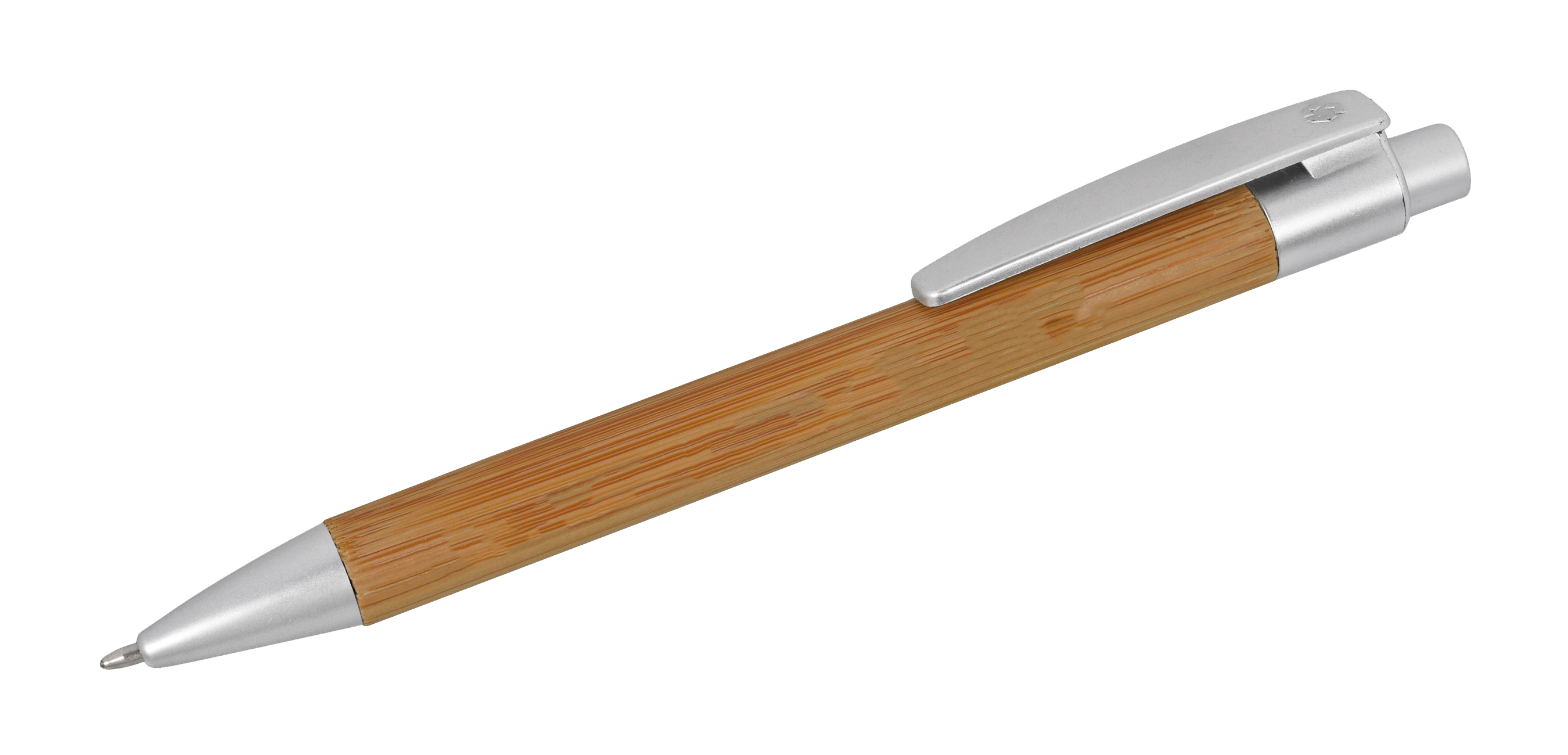 10x Holz-Kugelschreiber aus Bambus / mit silbernen Applikationen