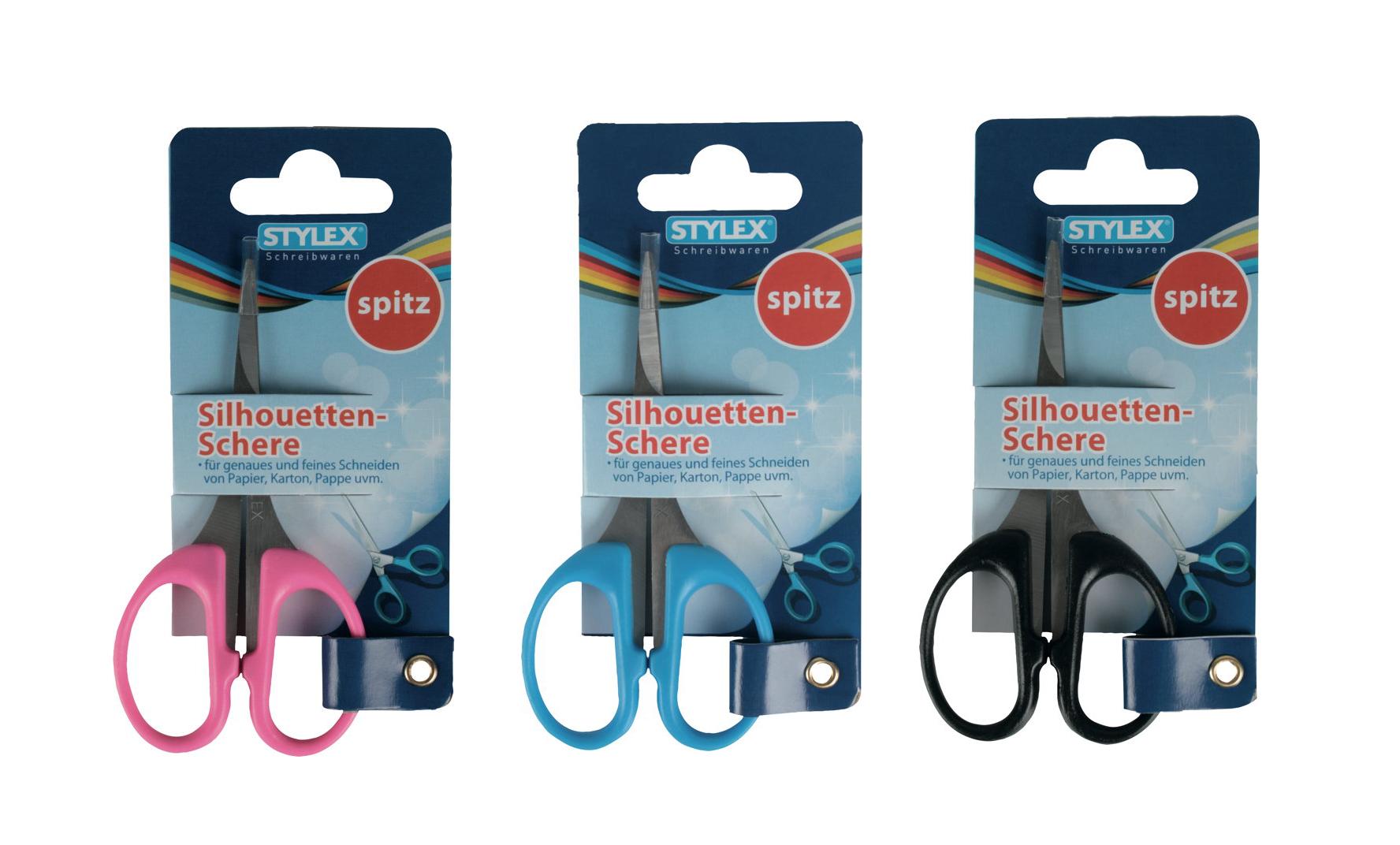 3x Silhouettenschere / Länge 10 cm / spitz / 3 Farben