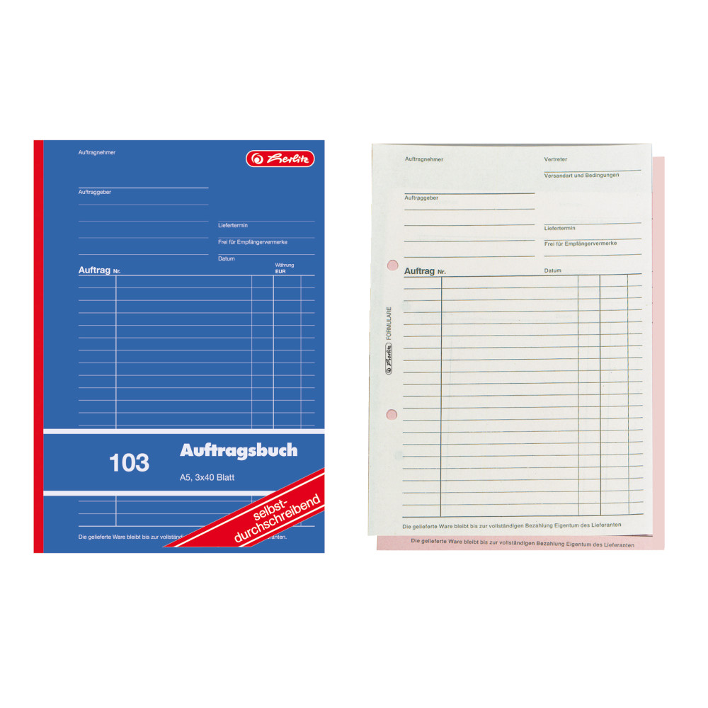 4x Herlitz Auftragsbuch 103 / A5 / 3x 40 Blatt / selbstdurchschreibend