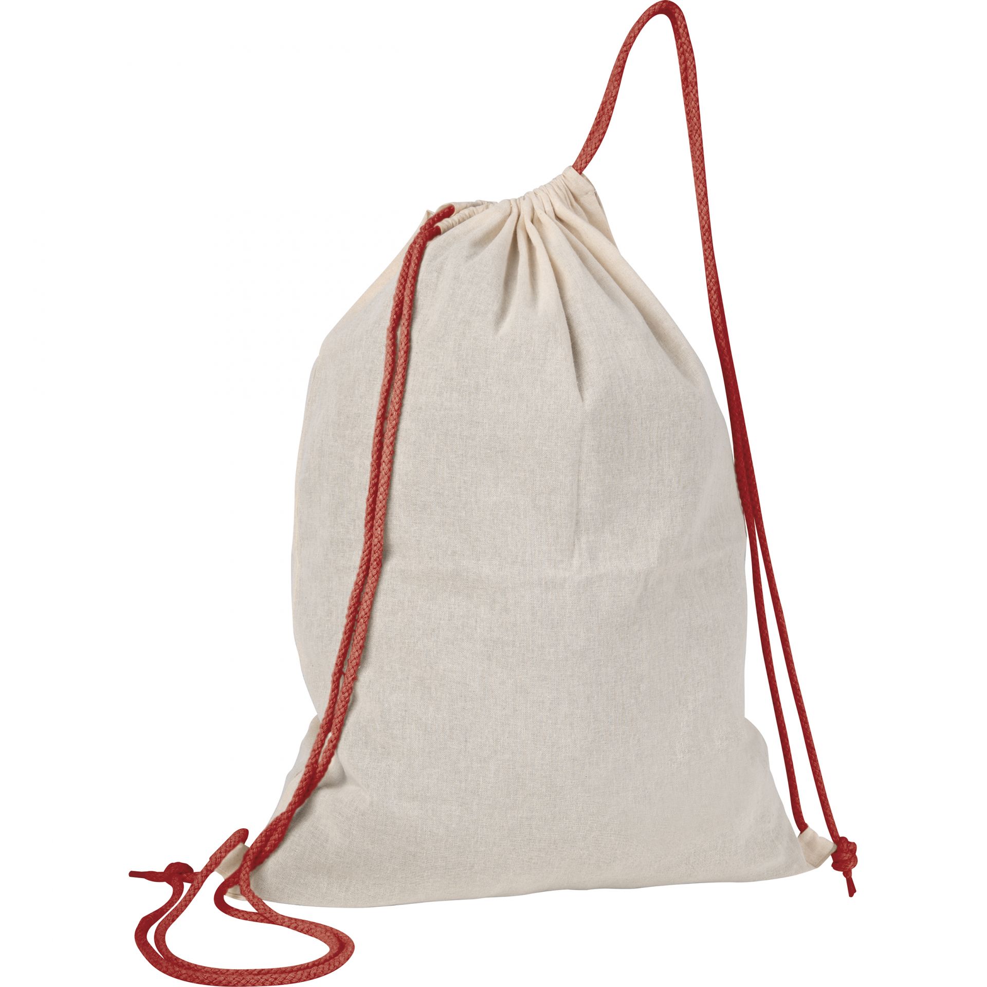 Baumwolle Gymbag / Sportbeutel / Turnbeutel / weiß mit roten Kordelzügen