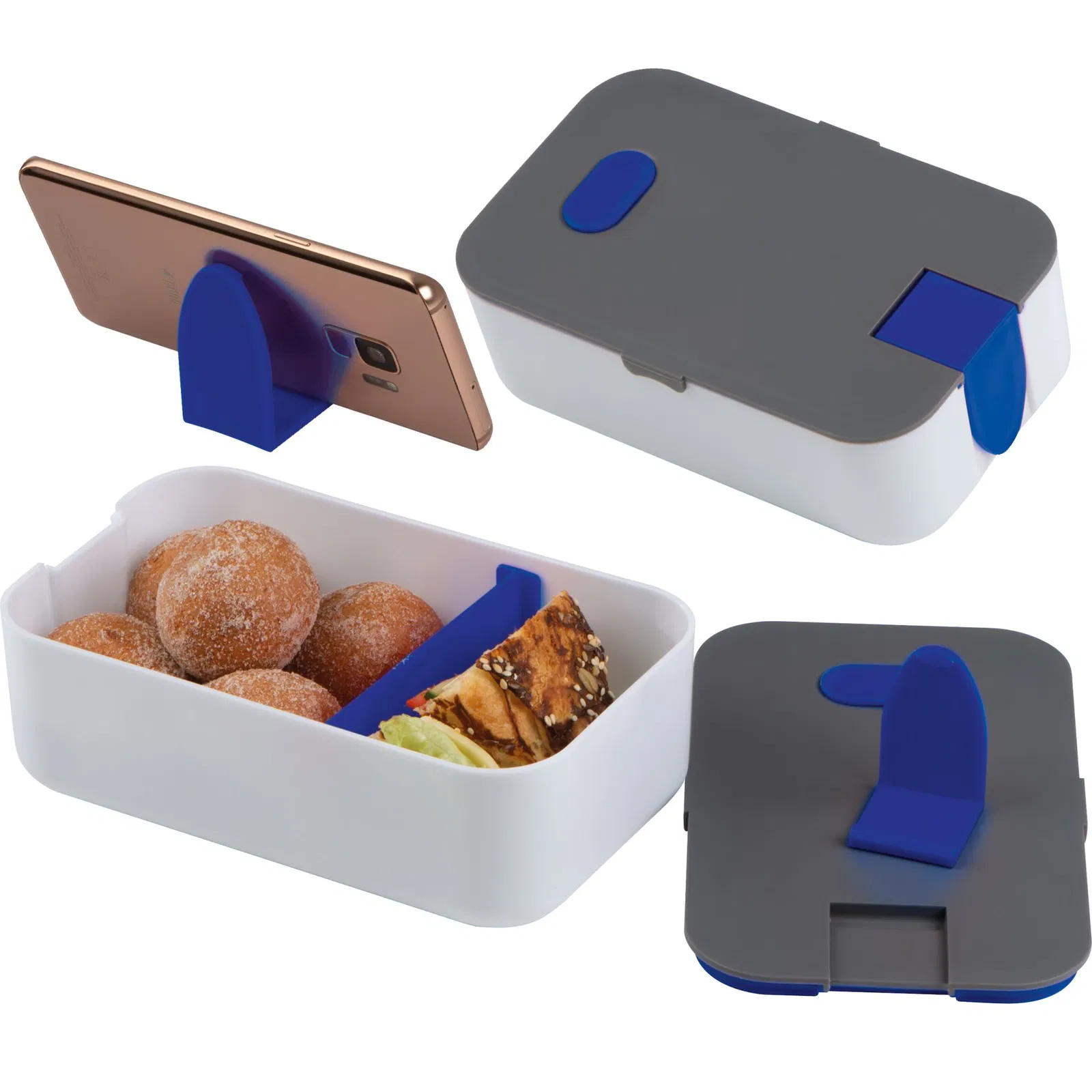 Brotdose / Lunchbox / mit Dampfventil und Handyhalter / Farbe: blau