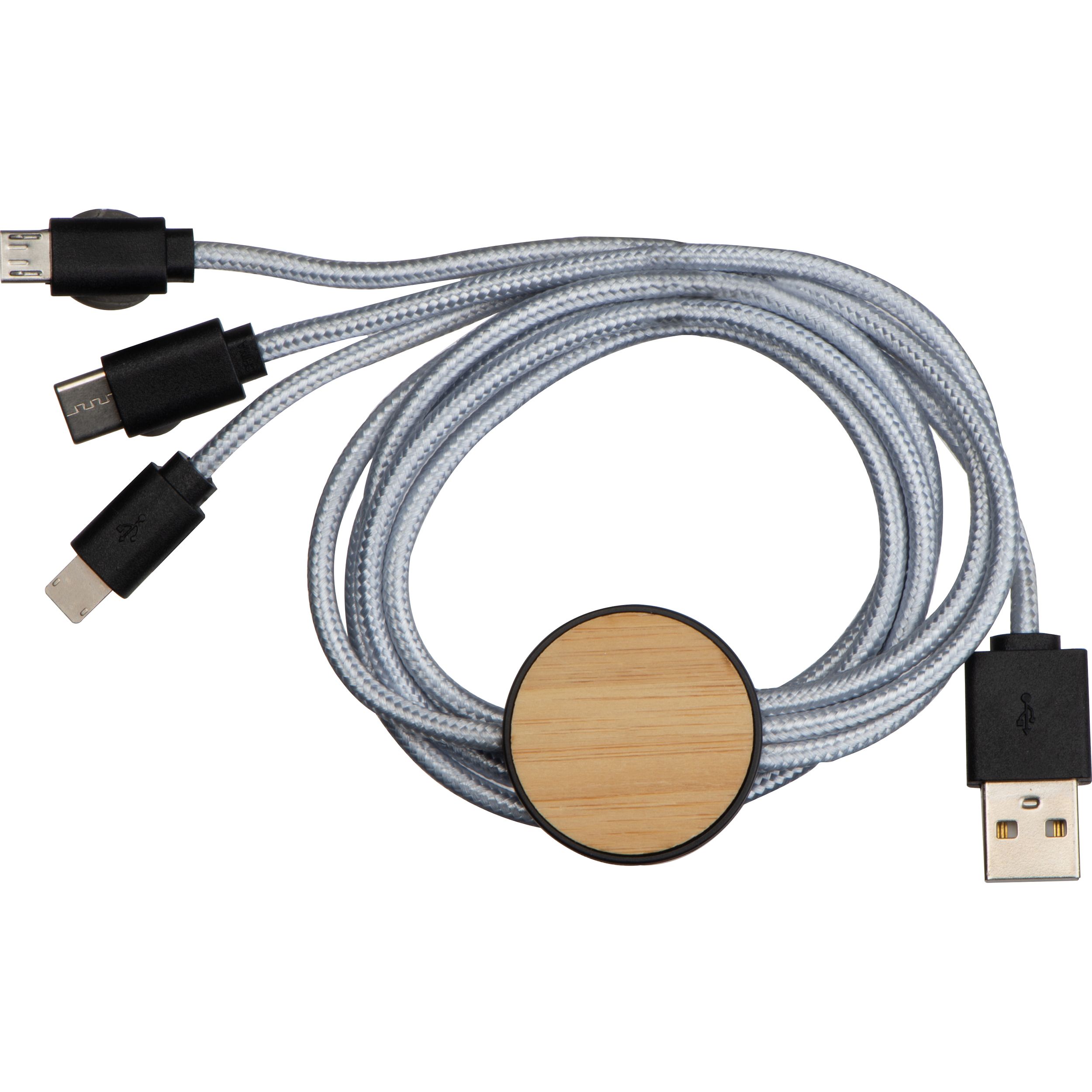 Ladekabel / mit Bambusplättchen / 1,2 m lang / C-Type-, Mikro-USB- und iOS